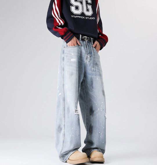 Japanese Brand Men's dirty whiskering street baggy ripped jeans Size US 32 / EU 48 - 2 Thumbnail