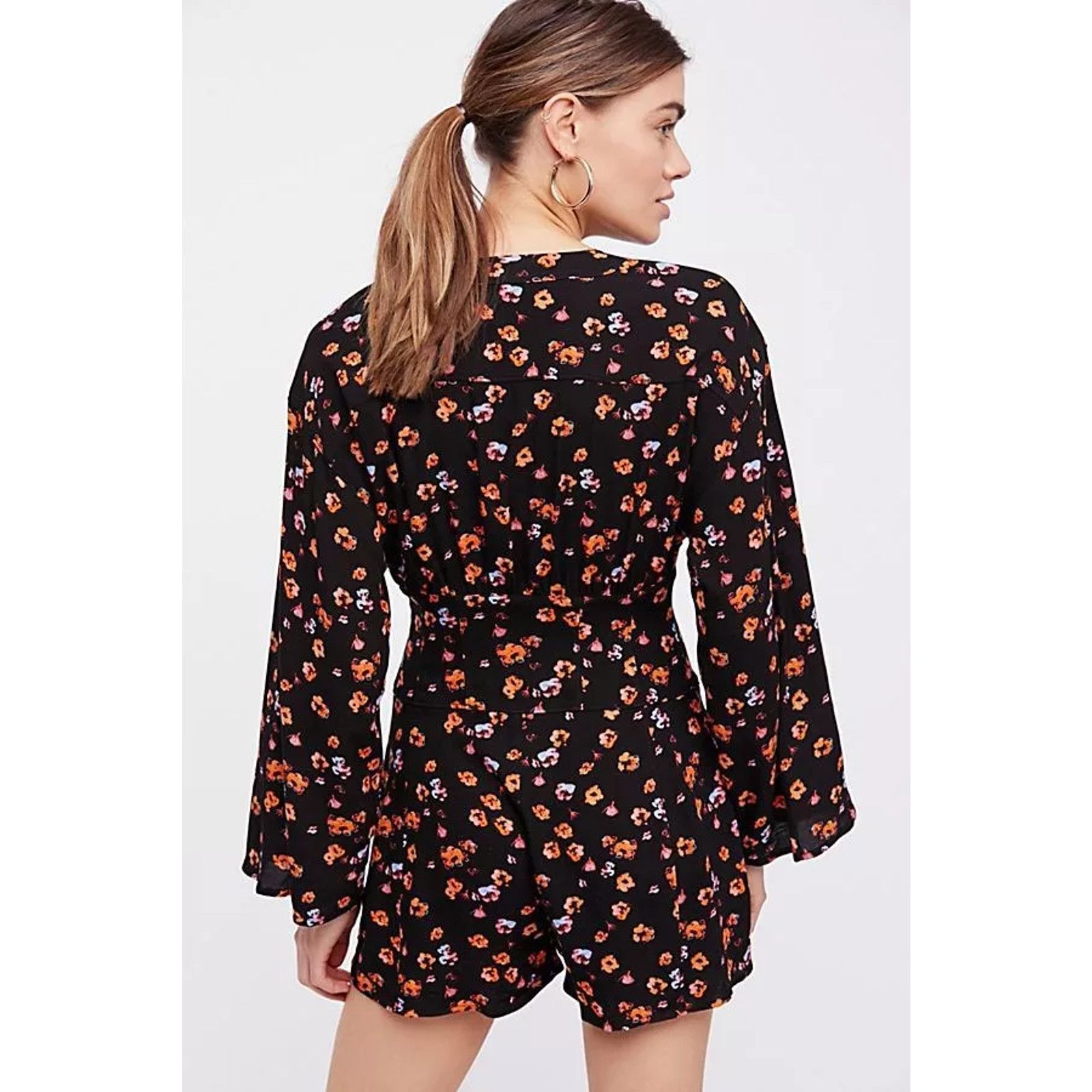 Free People New Free People L'amour Floral Romper Black Combo LongSleeve Size 25" / US 0 / IT 36 - 3 Thumbnail