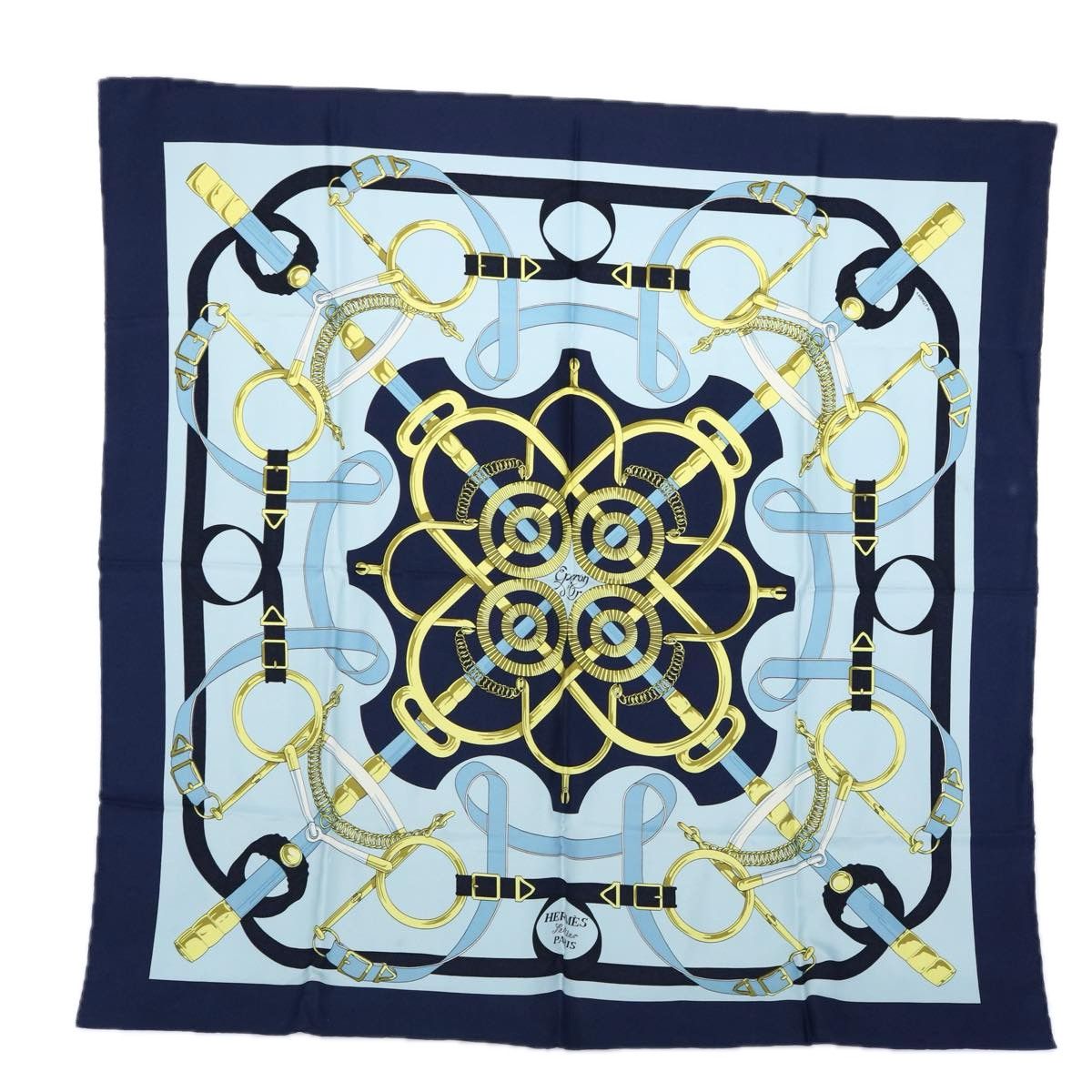 image of Hermes Carre 90 Eperon D'or Scarf Silk Navy Auth Ki3752, Women's