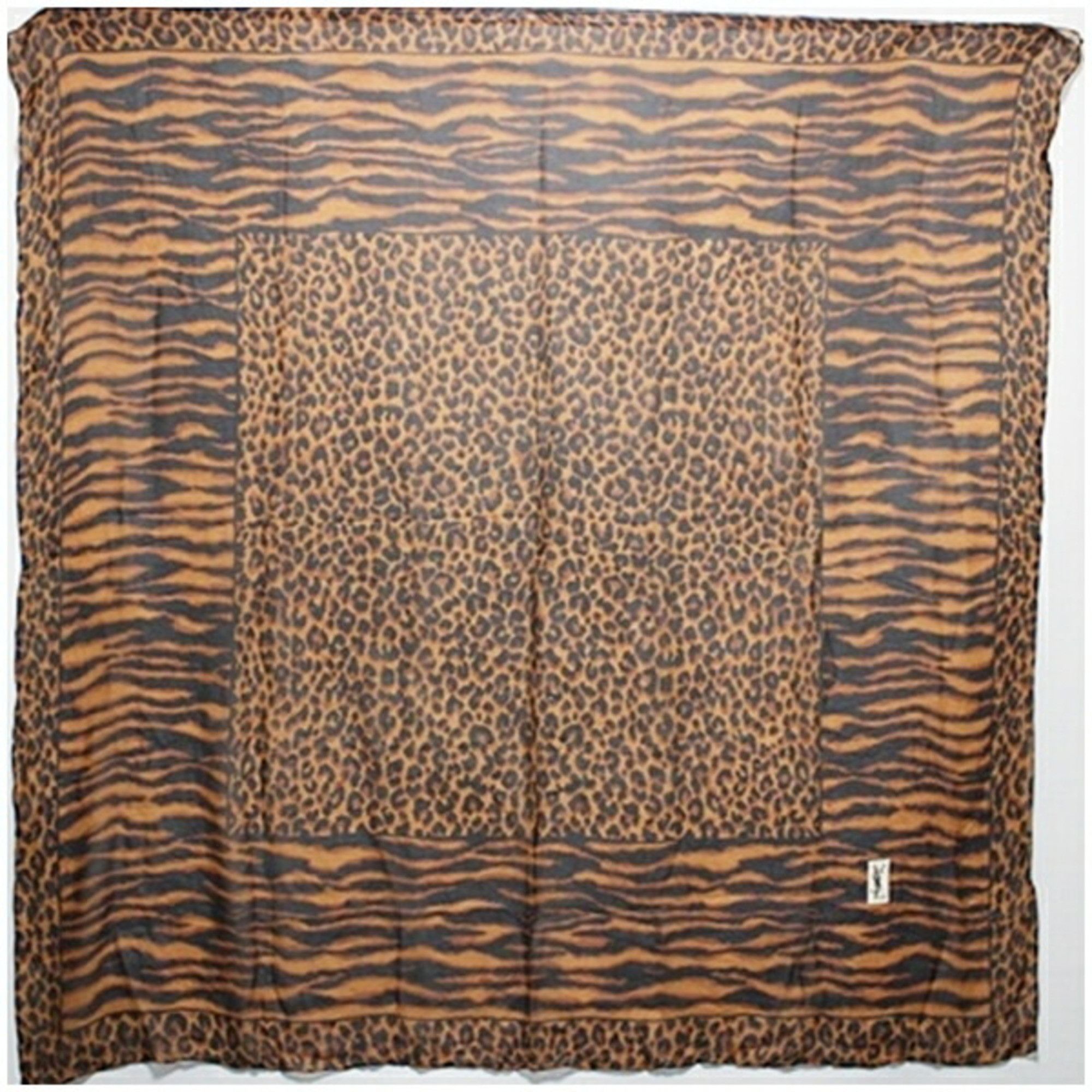 Yves Saint Laurent Yves Saint Laurent Silk Large Scarf Muffler Brown x Black Leopard YVES SAINT LAURENT Women's Size ONE SIZE - 1 Thumbnail