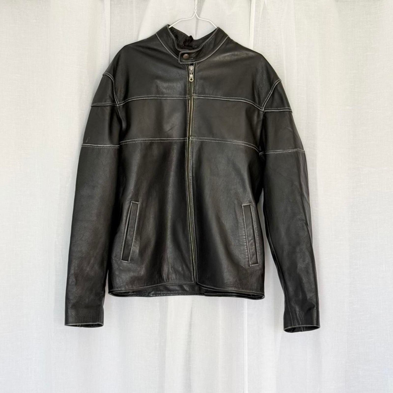 Vintage ✿ ⋆ 𓆩♡𓆪 Vintage Leather Contrast Stitch Moto Jacket 𓆩♡𓆪 Size US XL / EU 56 / 4 - 1 Thumbnail