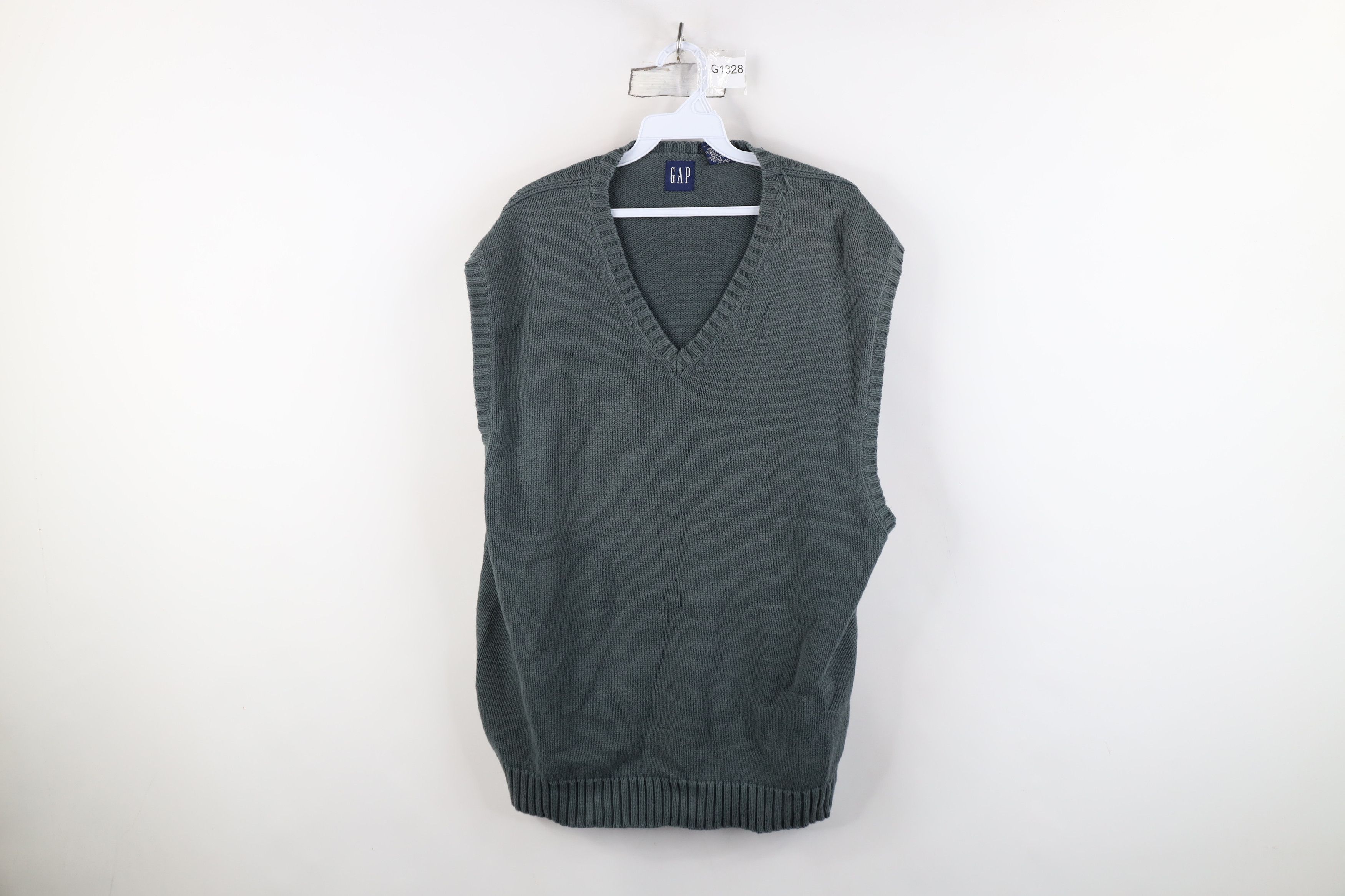 Gap Vintage 90s Gap Blank Cotton Knit V-Neck Sweater Vest Green Size US XL / EU 56 / 4 - 1 Thumbnail