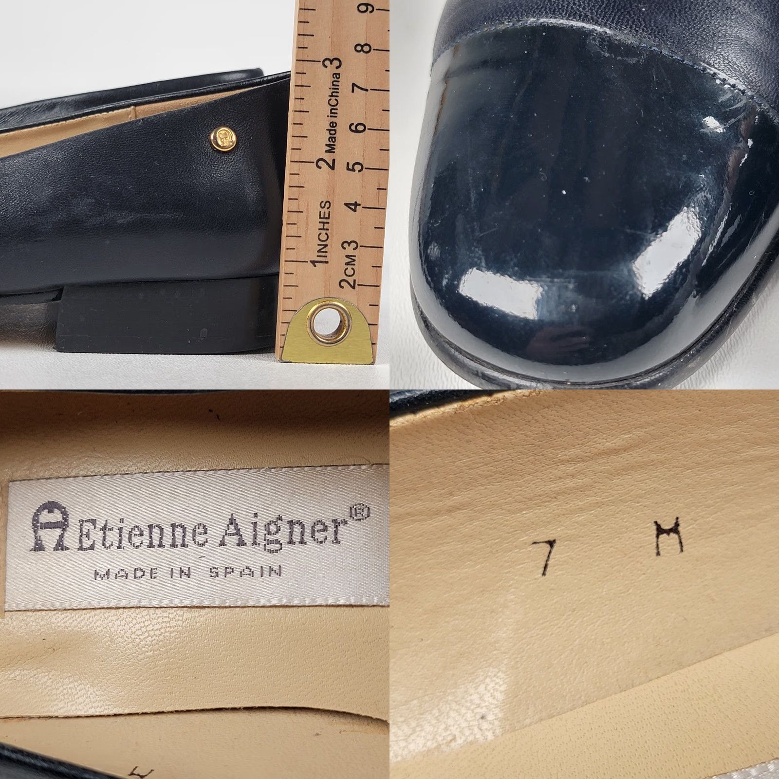 Etienne Aigner Etienne Aigner Ladies Strada Pumps Shoes Black Leather Square Toe 7M Slip On Heel Cone Cap Toe Womens Shoes Size US 7 / IT 37 - 8 Thumbnail
