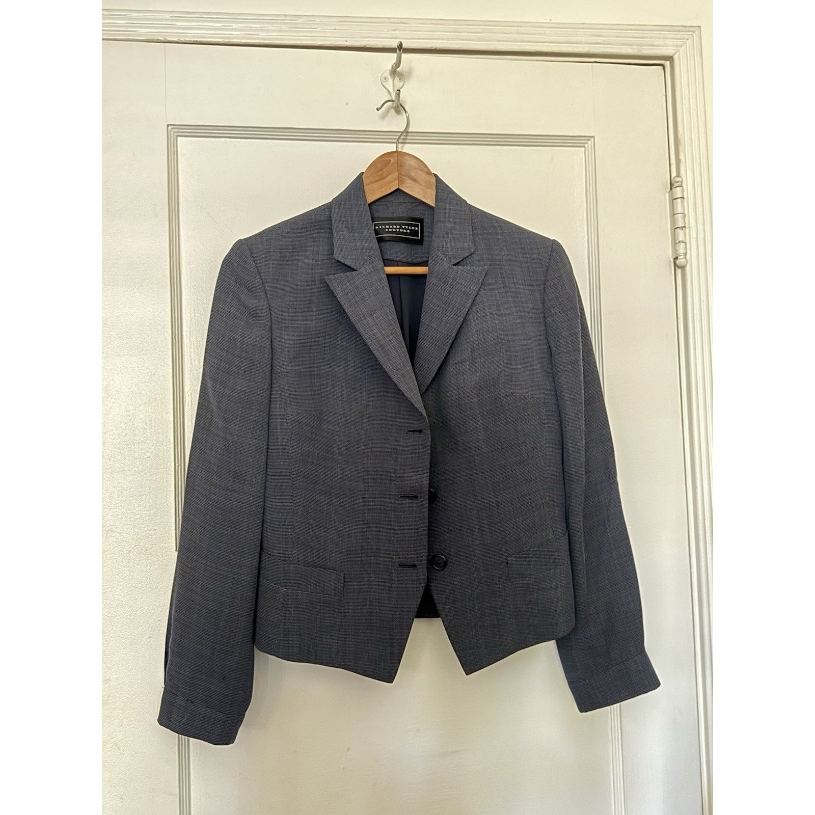 Vintage RICHARD TYLER COUTURE Women's Blazer Sz 6 Grey Cropped 90s Size M / US 6-8 / IT 42-44 - 1 Thumbnail