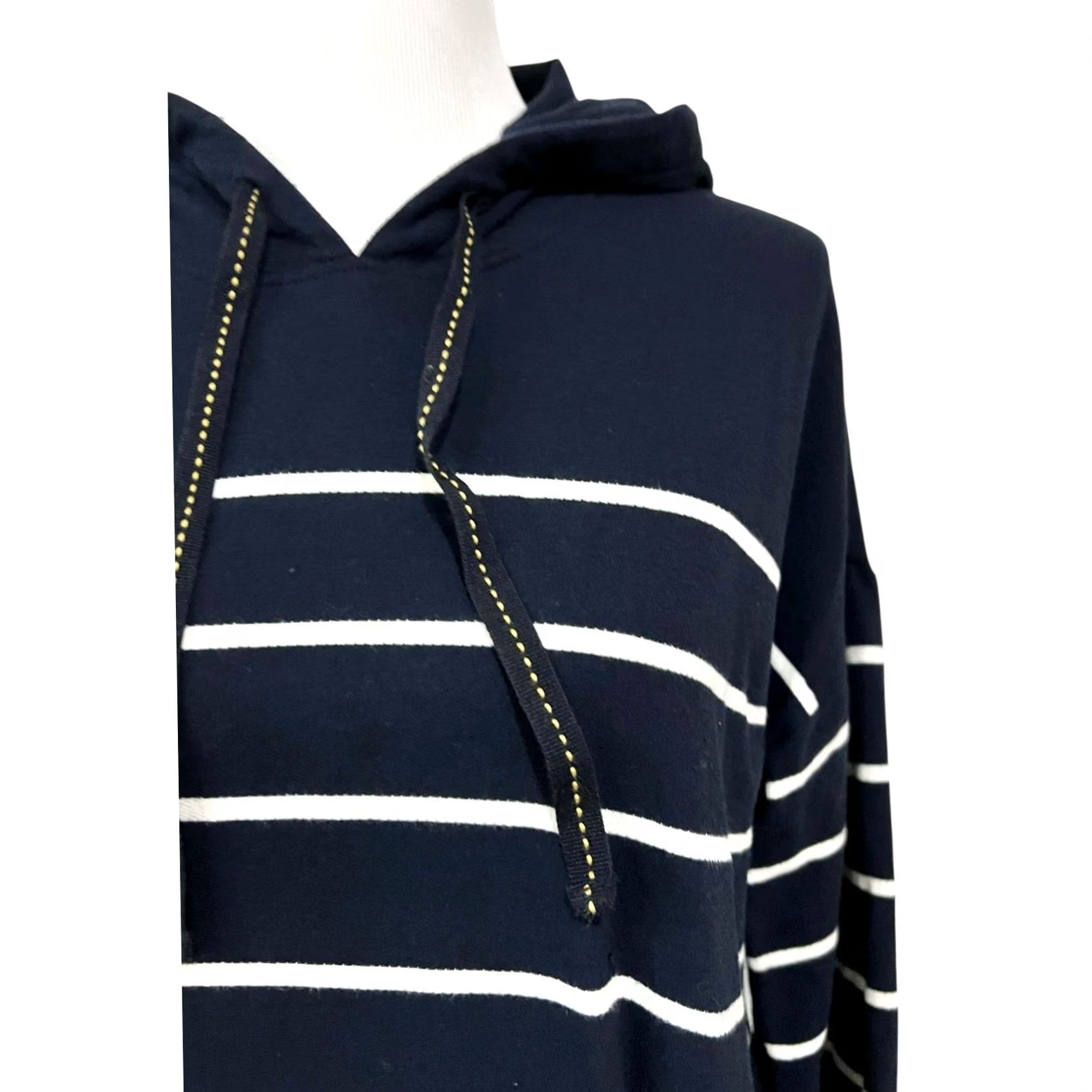 J. Jill J. Jill Hoodie Women’s M Striped Navy Blue Drawstring Cotton Pullover Knit Relaxed Fit Pullover Hoodie Womens M Navy Striped Cotton Hoodie Size M / US 6-8 / IT 42-44 - 2 Thumbnail