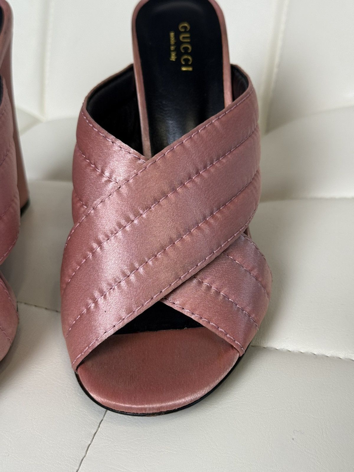 Gucci Gucci Crossover Satin Quilted Mule Sandals Block Heel Slides Size US 9 / IT 39 - 17 Thumbnail