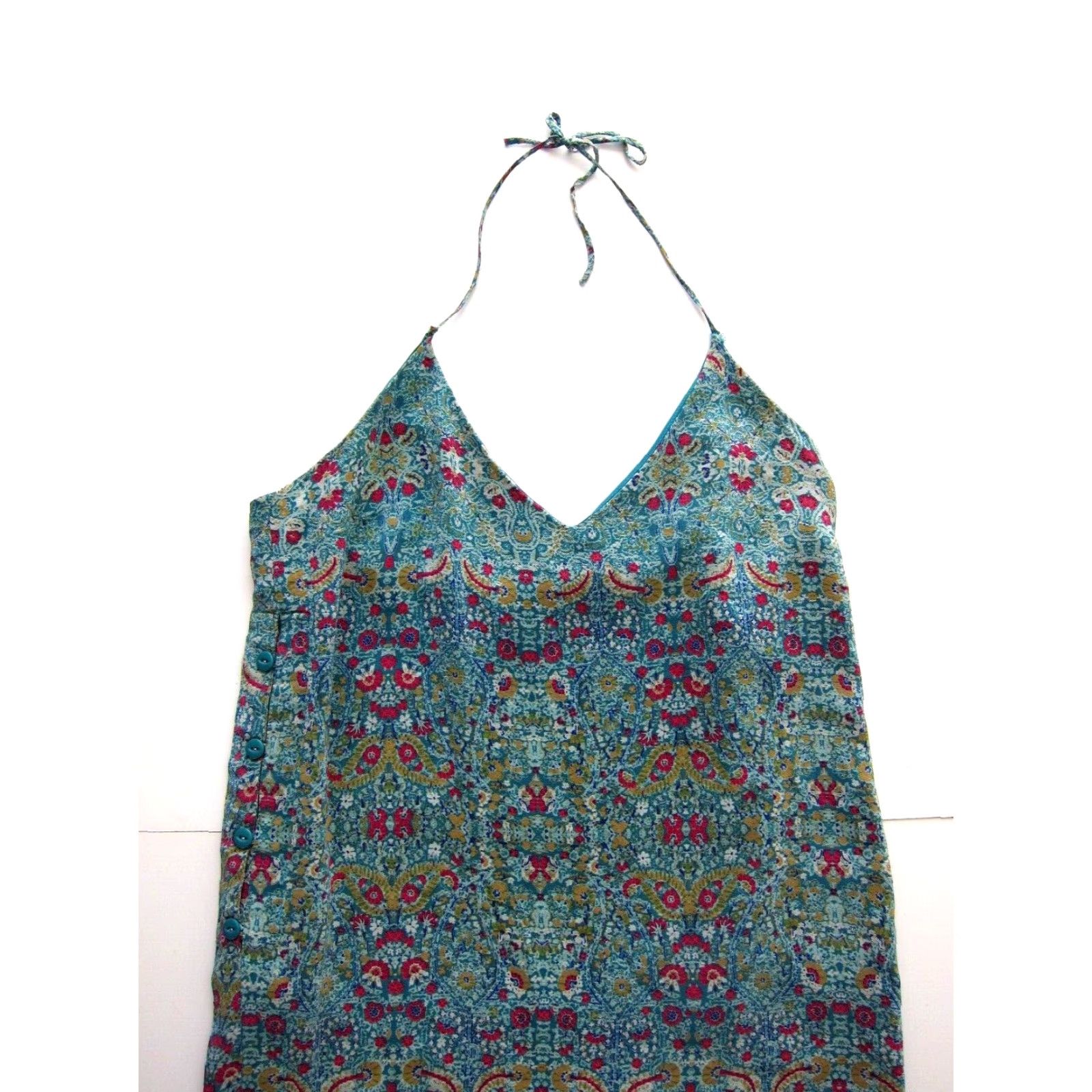 Maeve Anthropologie Green Pink Blue Floral Mini Halter Slip Tank Sun Dress 2