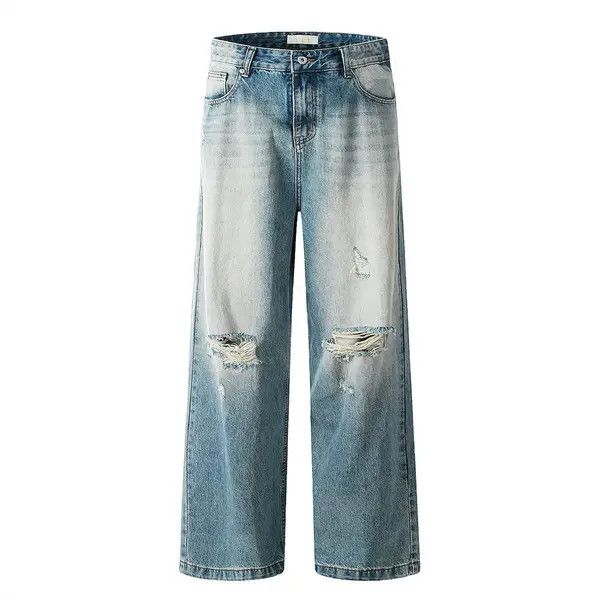 VIBE Men's loose distressed washed gradient ripped jeans Size US 32 / EU 48 - 7 Thumbnail