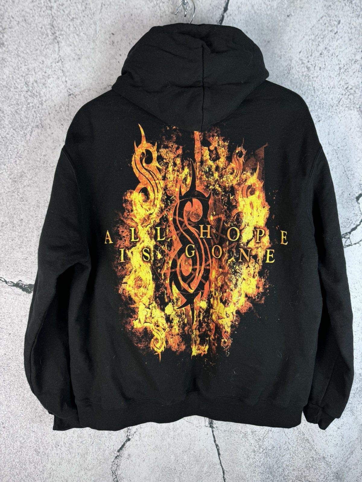 image of Hype x Slipknot VTG Slipknot Flames Logo Printed Hoodie/ Size XL in Faded Black, Men's