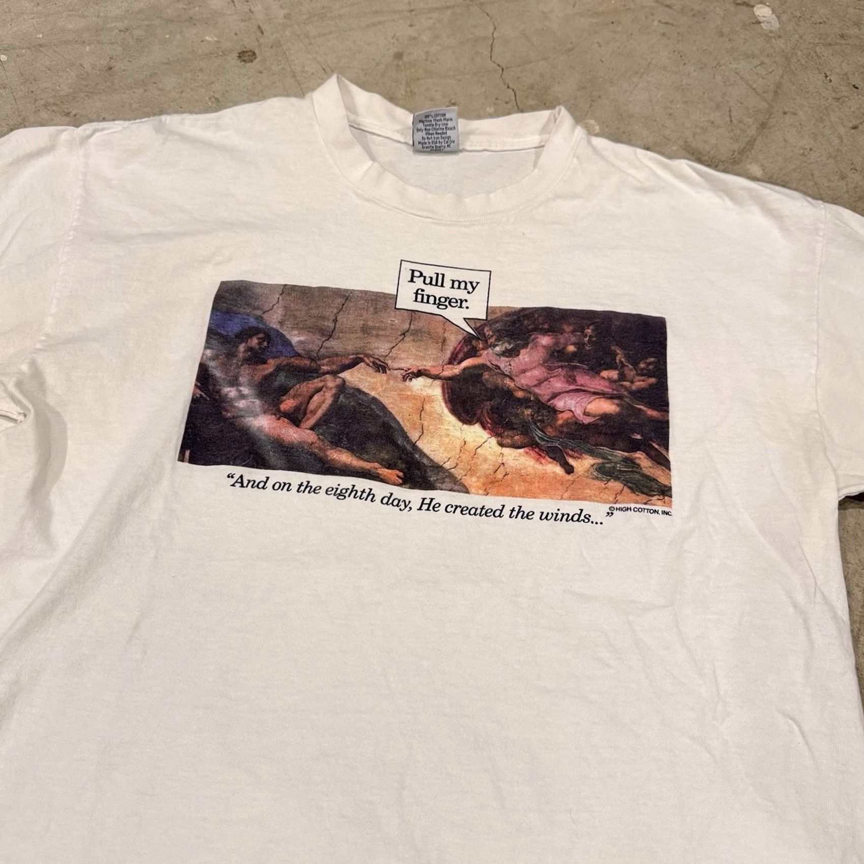Vintage VINTAGE Michelangelo Creation Parody T Shirt XL/L Single Stitch Unisex Adults 90s White Cotton Crew Neck Short Sleeve Mens Womens 90s Size US XL / EU 56 / 4 - 2 Thumbnail