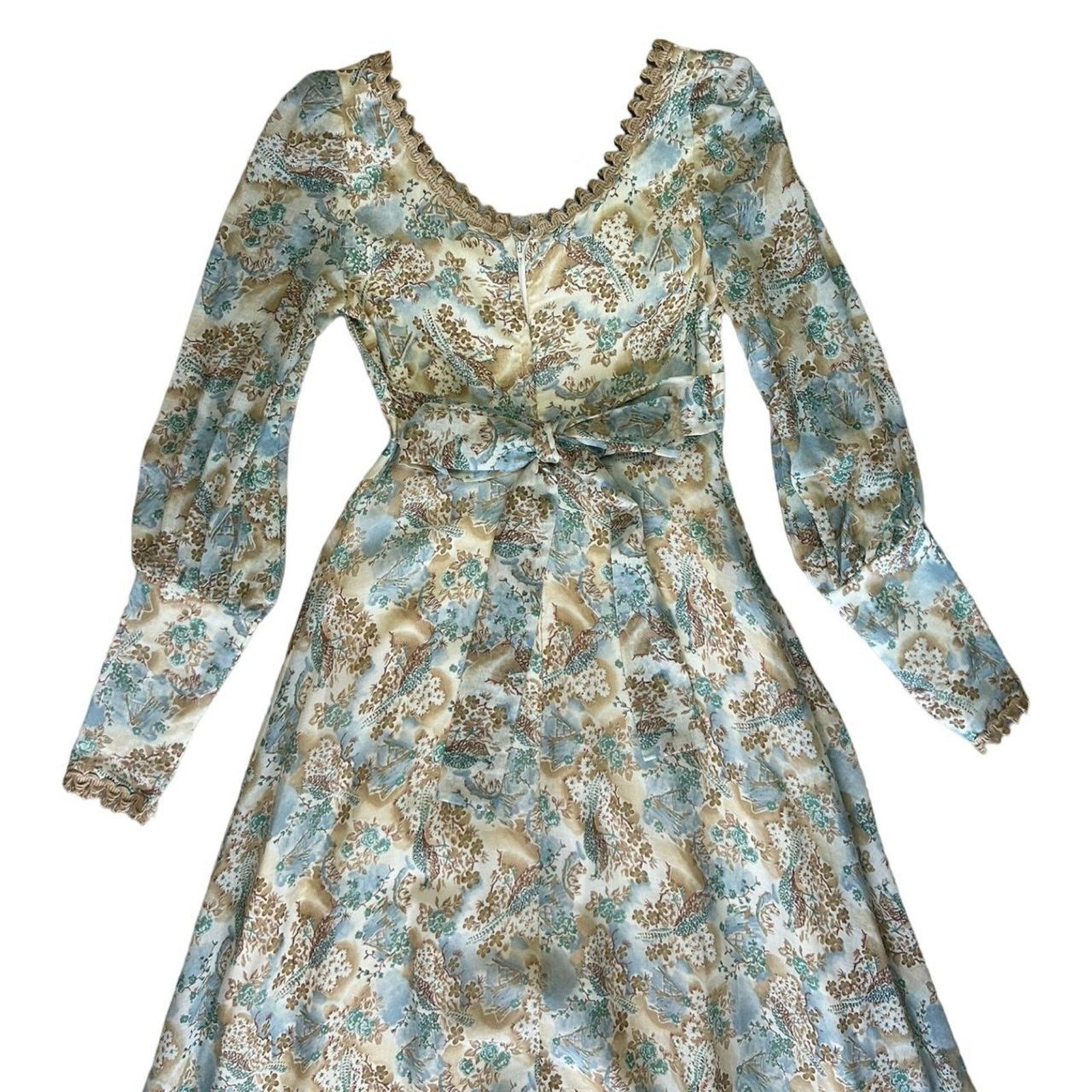 Vintage 70s vintage prairie dress victorian cream green blue lace Size M / US 6-8 / IT 42-44 - 4 Thumbnail