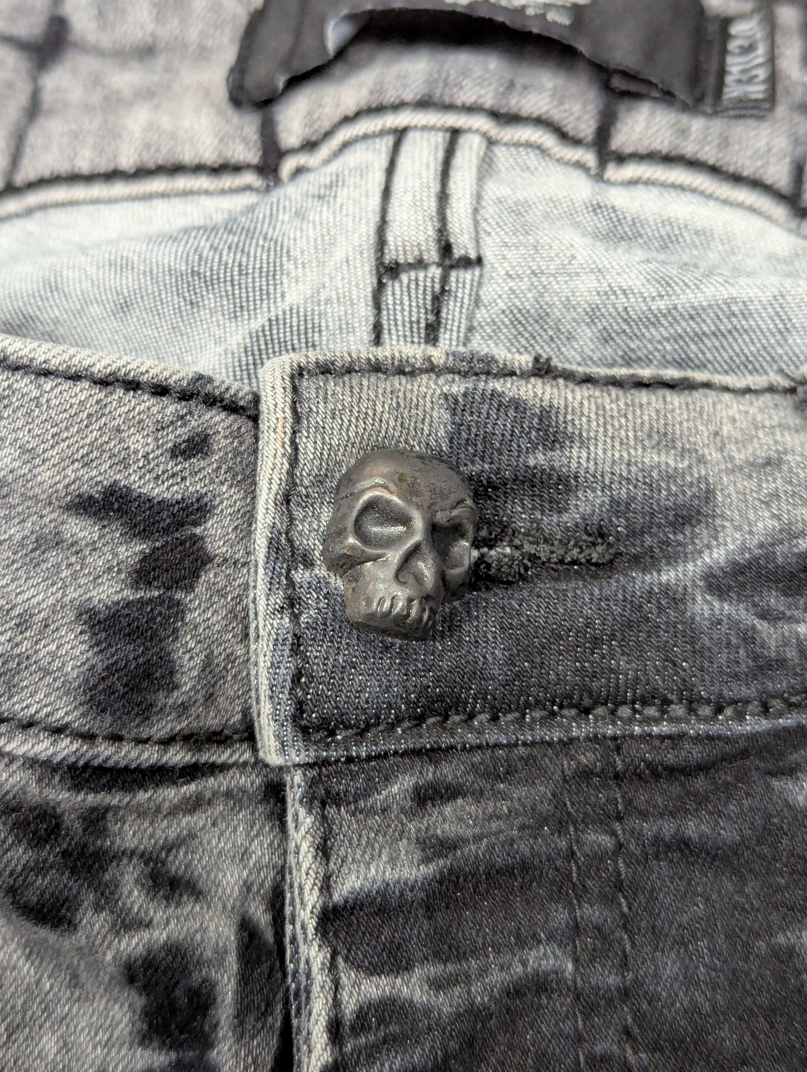 Hysteric Glamour ROCK REBEL Distressed Black/Gray Skinny Jeans With Skulls Size US 31 - 6 Thumbnail
