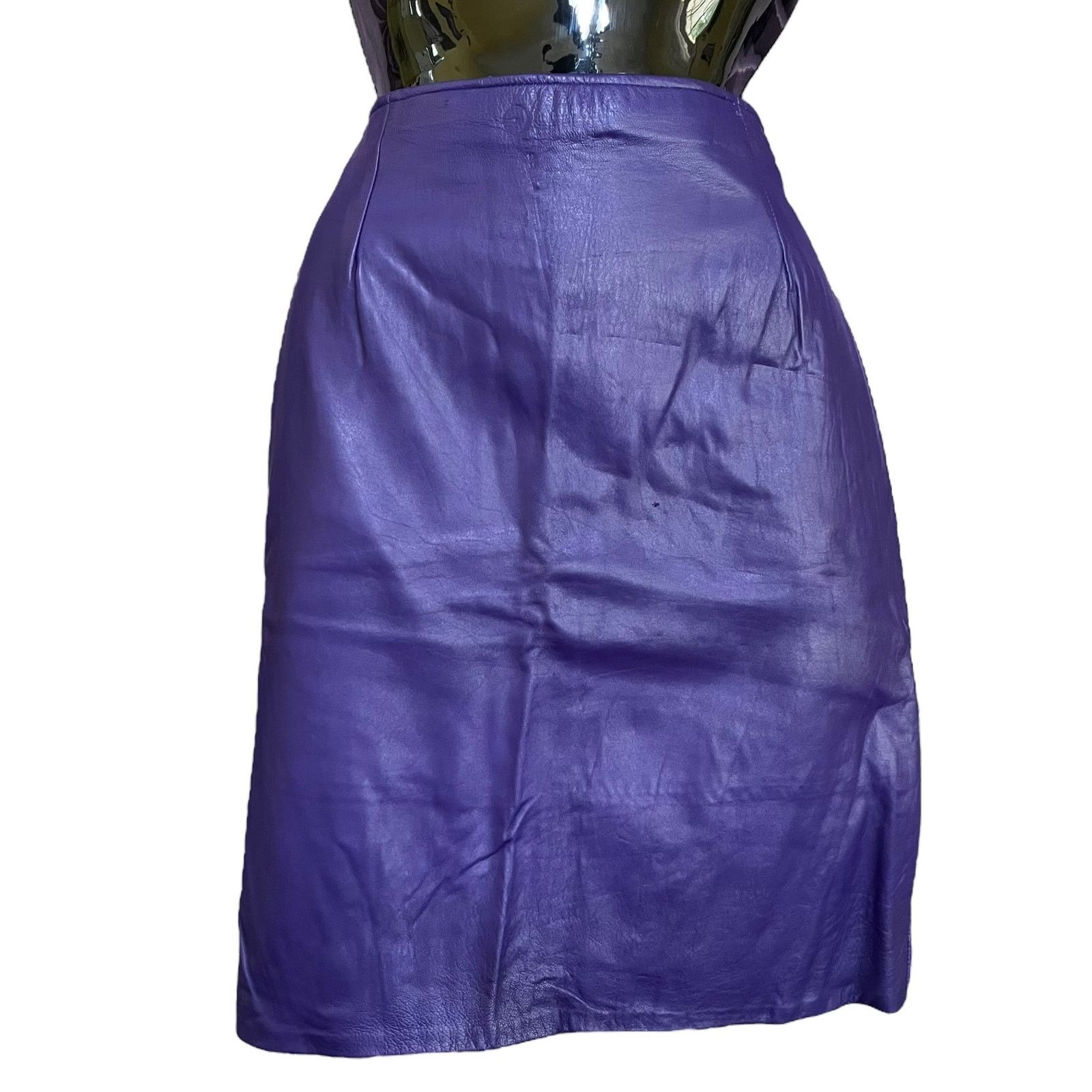Firenze × Vintage Firenze Santa Barbara Purple High-Waist Leather Pencil Skirt Size 26" / US 2 / IT 38 - 2 Thumbnail