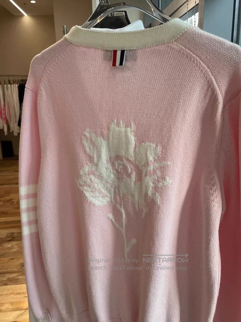 Thom Browne Thom Browne Pink Floral Four Striped Knit Cardigan Size M / US 6-8 / IT 42-44 - 4 Thumbnail