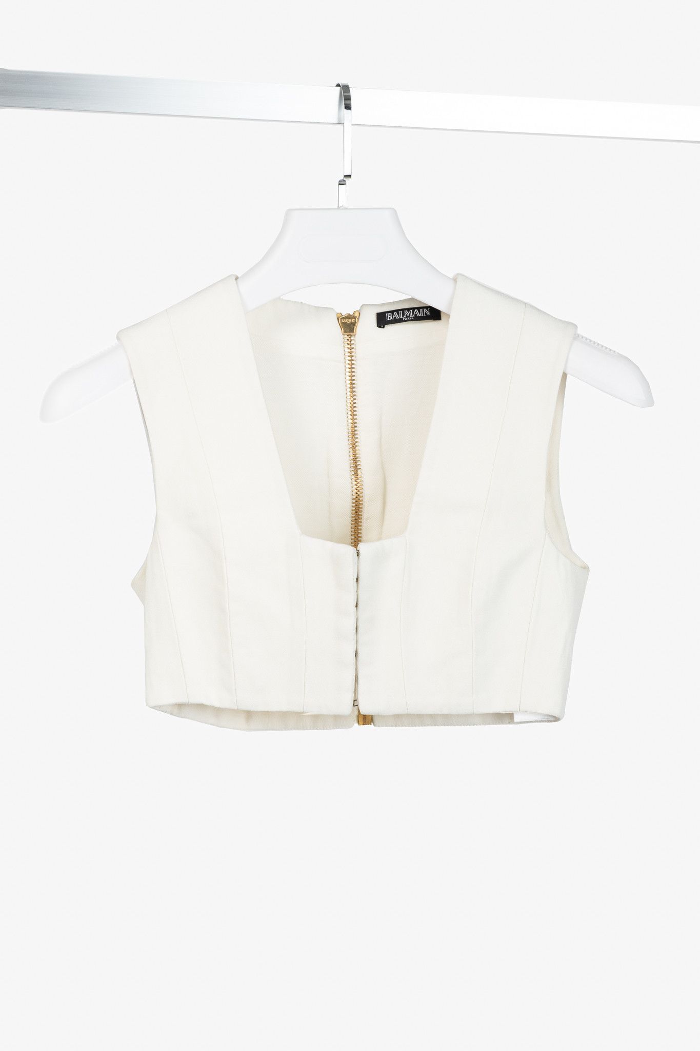 Balmain Balmain White Crepe Square-Neck Cropped Bustier Size XS / US 0-2 / IT 36-38 - 1 Thumbnail