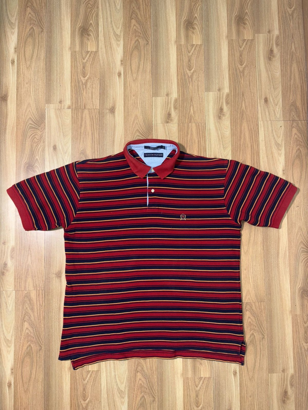 Tommy Hilfiger Vintage 90s Tommy Hilfiger Crest Logo Striped Polo Shirt XL Size US XL / EU 56 / 4 - 1 Thumbnail