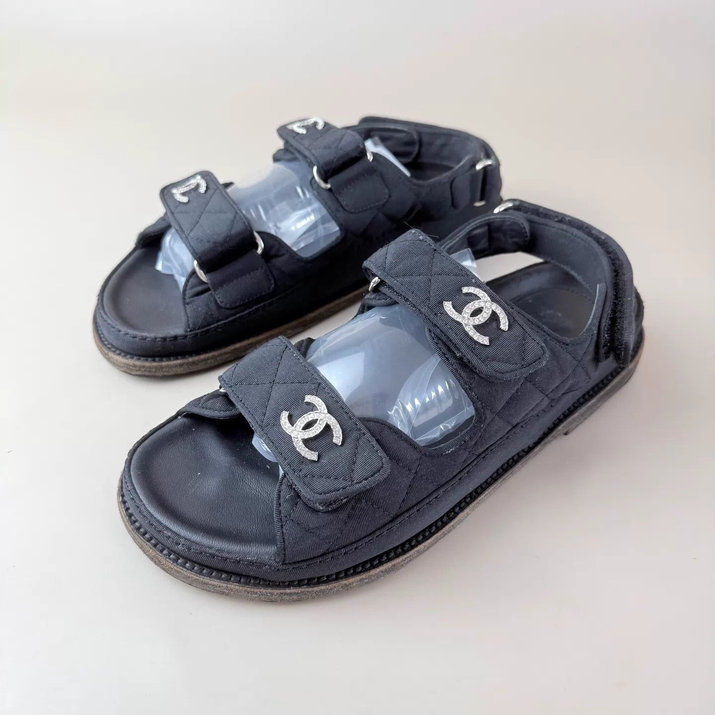 Chanel CHANEL Women's Black Silver Sparkle CC Sandals 38 Size US 7.5 / IT 37.5 - 1 Thumbnail