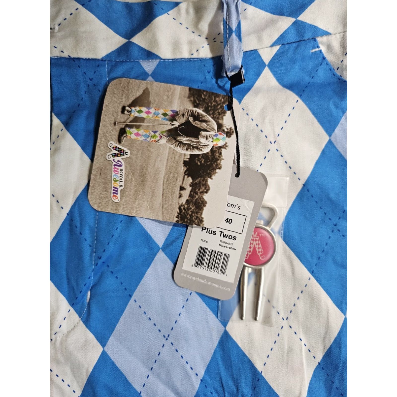 Vintage Royal & Awesome Blue/White Argyle “Old Tom’s” Golf Pants Size 40 Plus Twos NWTs Mens Size US 40 / EU 56 - 4 Thumbnail