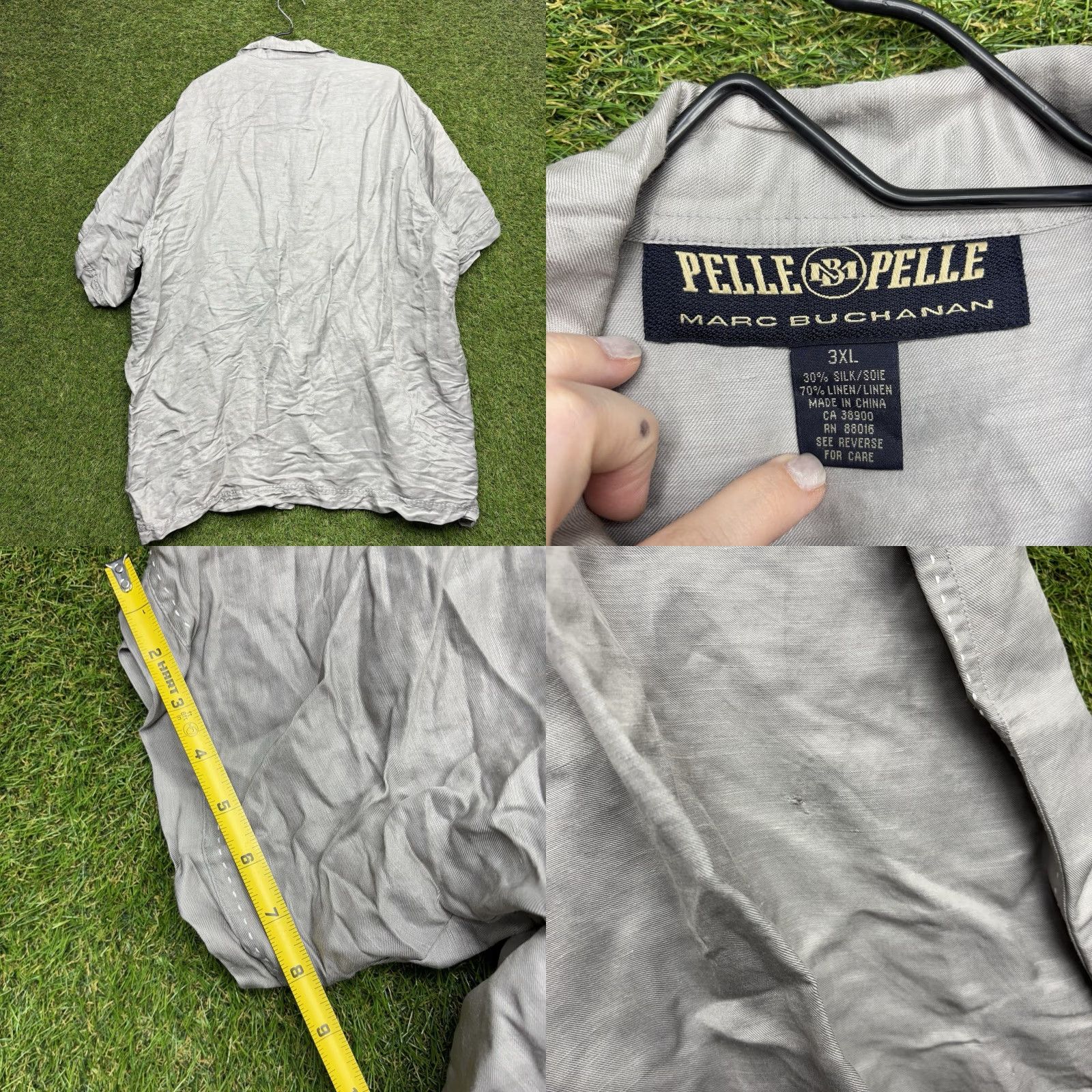 Pelle Pelle VINTAGE Pelle Pelle Shirt Shorts Mens 42 Grey Linen Silk Button Up 42 Grey 90s Mens Size US XL / EU 56 / 4 - 8 Thumbnail