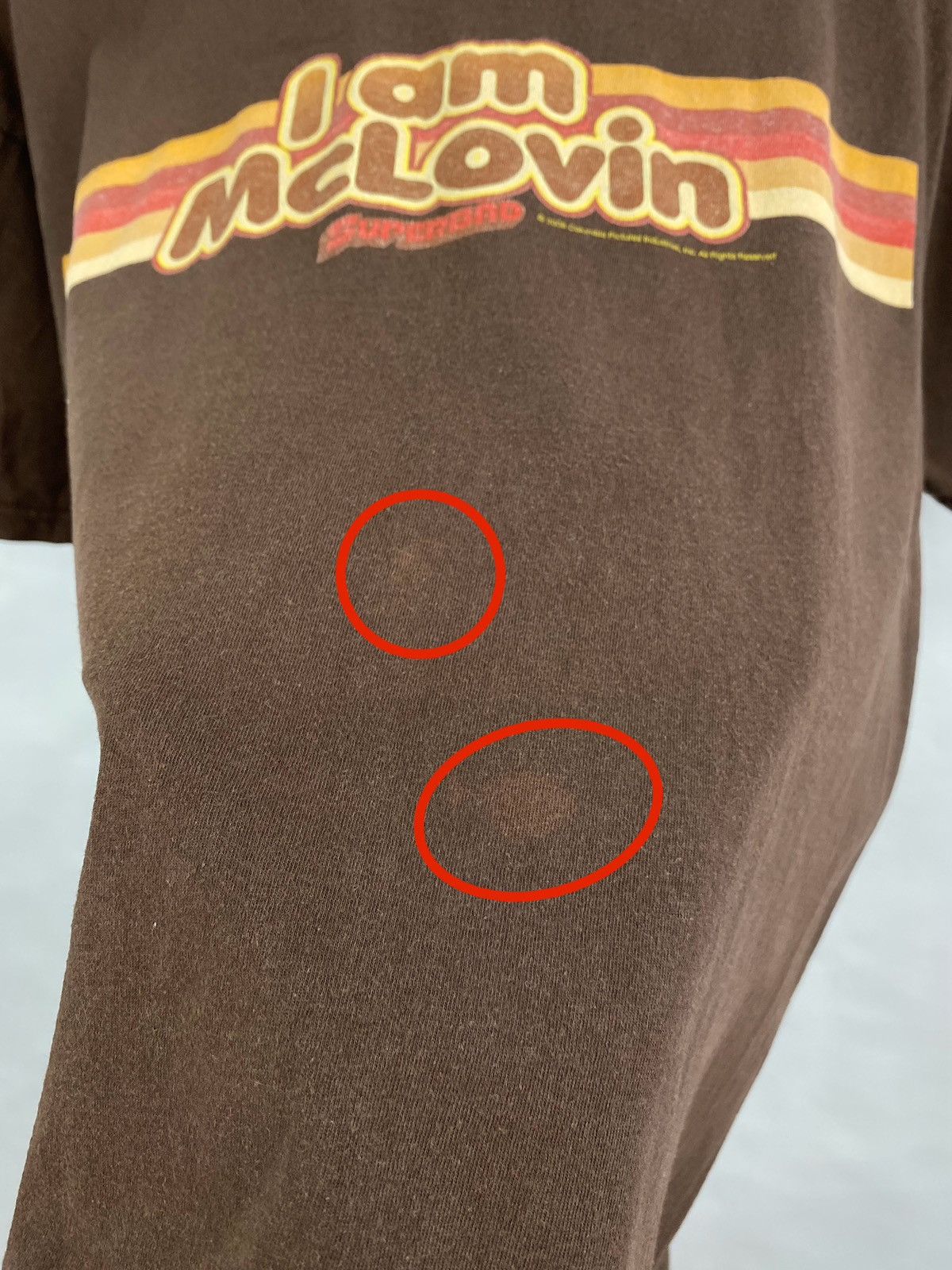 Fruit Of The Loom Vintage 2008 I Am McLovin Superbad Brown T-Shirt rare retro Size US L / EU 52-54 / 3 - 7 Thumbnail