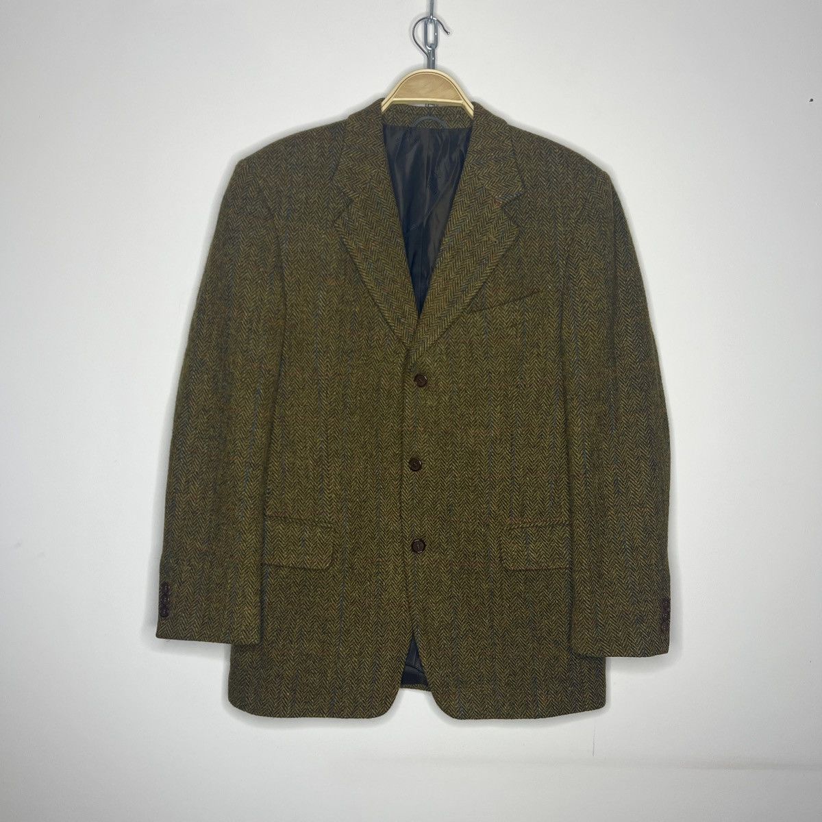 Designer × Harris Tweed × Vintage Vtg Harris Tweed Khaki Green Coat WOOL Jacket Blazer 40 R Size 40R - 1 Thumbnail