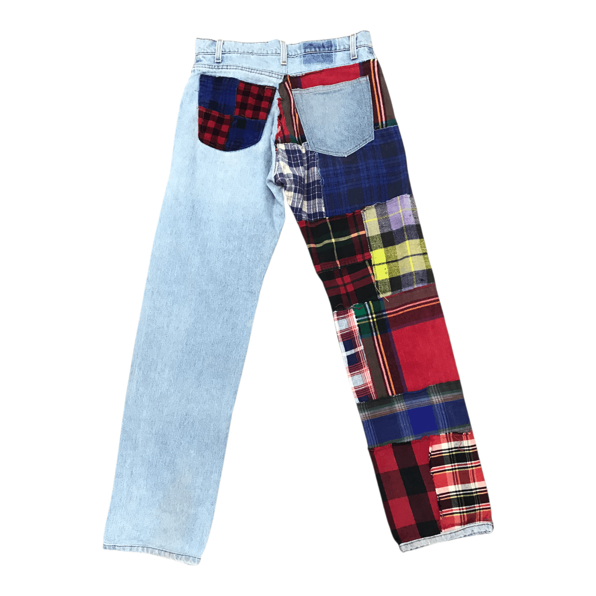 If Six Was Nine × Japanese Brand Blue Denim Tartan Patchwork Pant Size US 32 / EU 48 - 1 Thumbnail