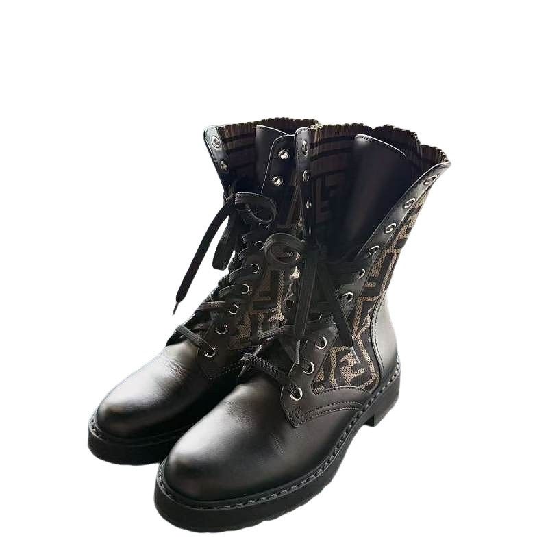 Fendi Fendi FF Logo Leather Lace Up Boots Size 35 Size US 5 / IT 35 - 1 Thumbnail