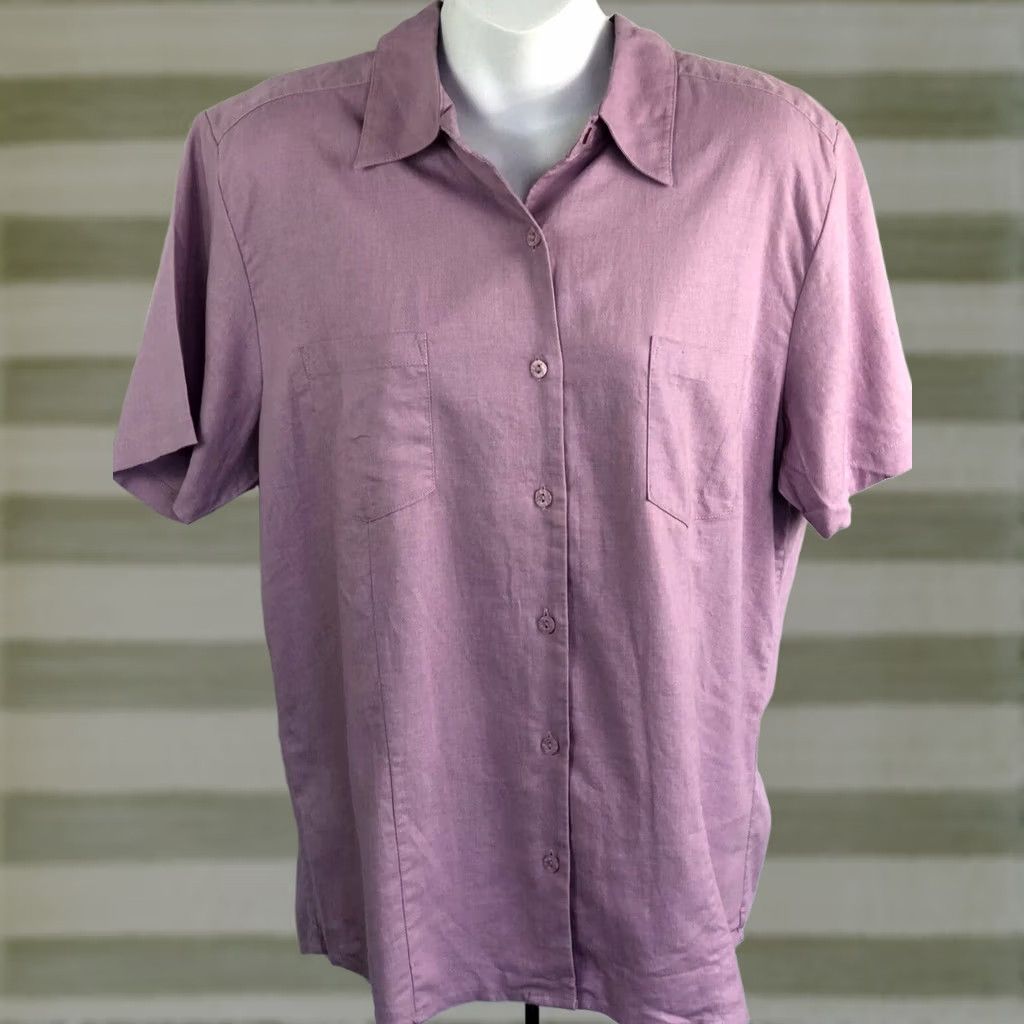 Vintage Christopher Banks Linen top L purple button Up shortsleeve Pockets Cottage NWT Size L / US 10 / IT 46 - 1 Thumbnail