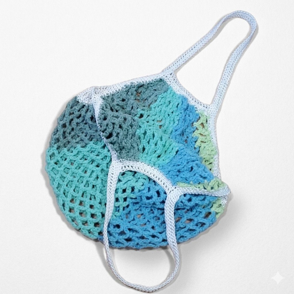 Handmade Handmade Green Farmers Market Bag Crochet French Net Sack Size ONE SIZE - 2 Thumbnail