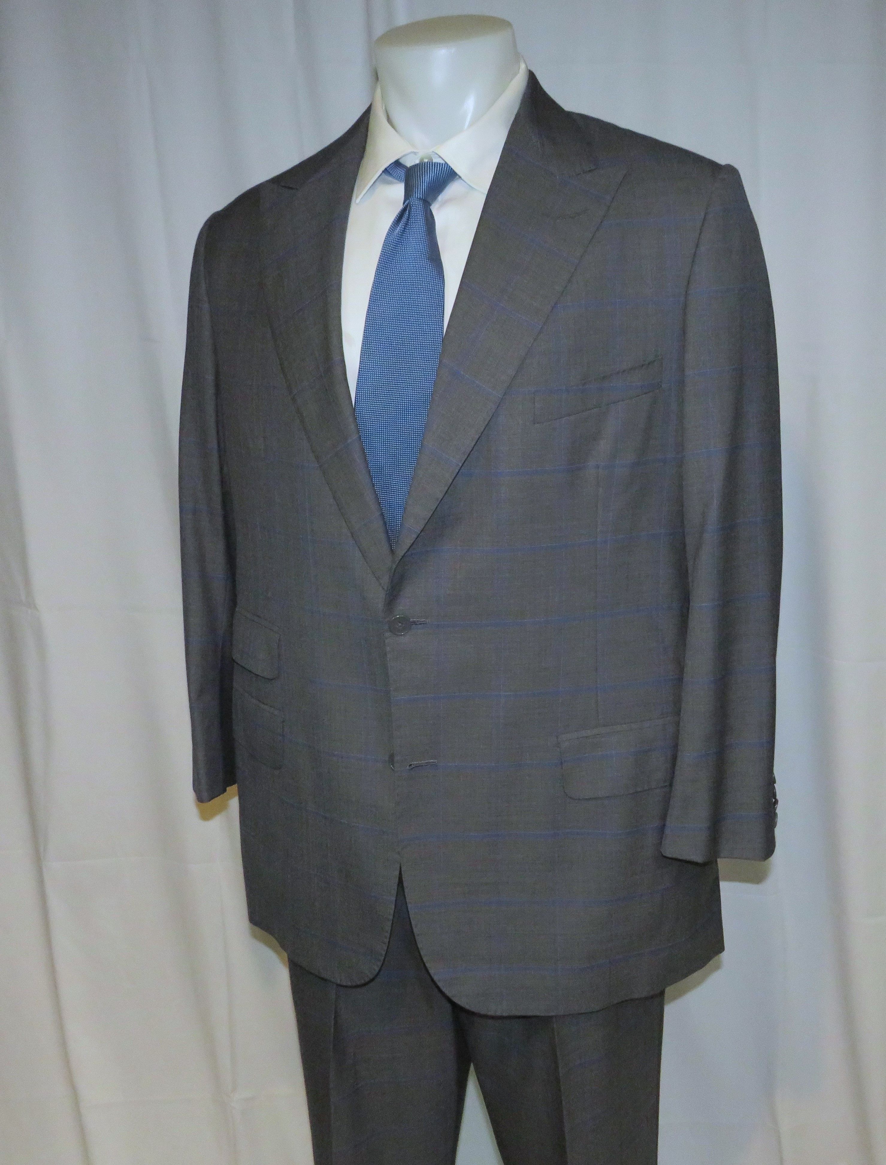 Alan Flusser Custom Made Gray Windowpane Two Button Suit 42L Size 42L - 9 Thumbnail
