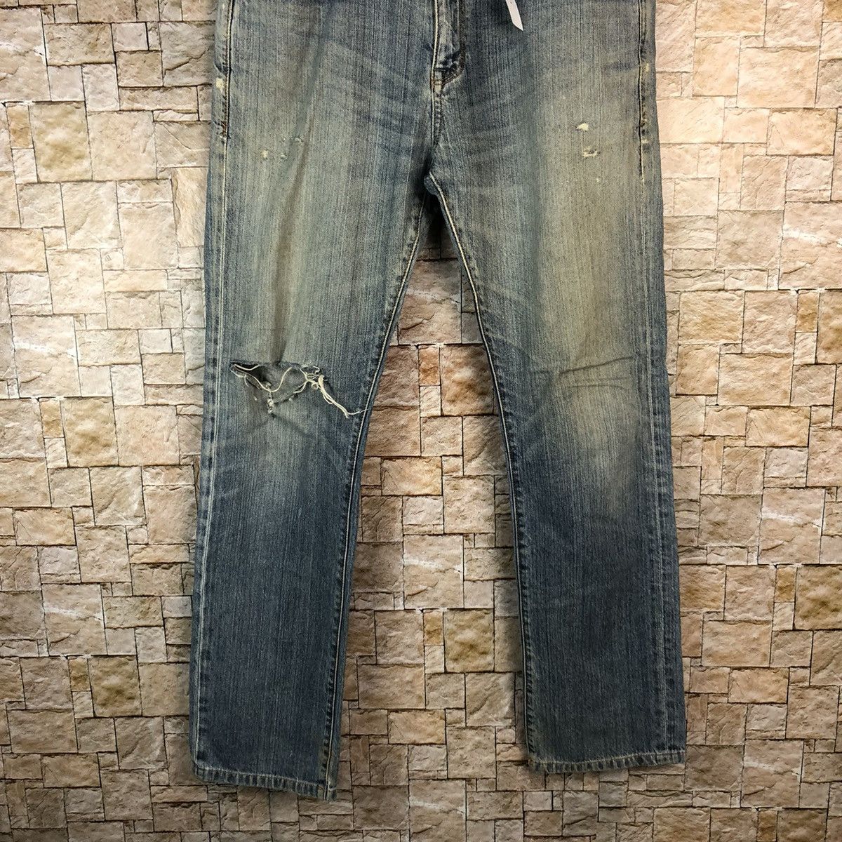 Japanese Brand Navy Blue Distressed ripped Denim Pants #A1041 Size US 33 - 3 Thumbnail