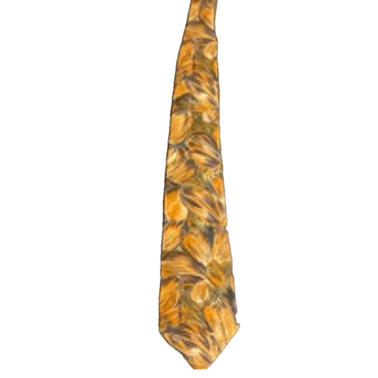 Other Vintage Handmade Italian Silk Tie Brown Gold Leaf Print Size ONE SIZE - 2 Thumbnail