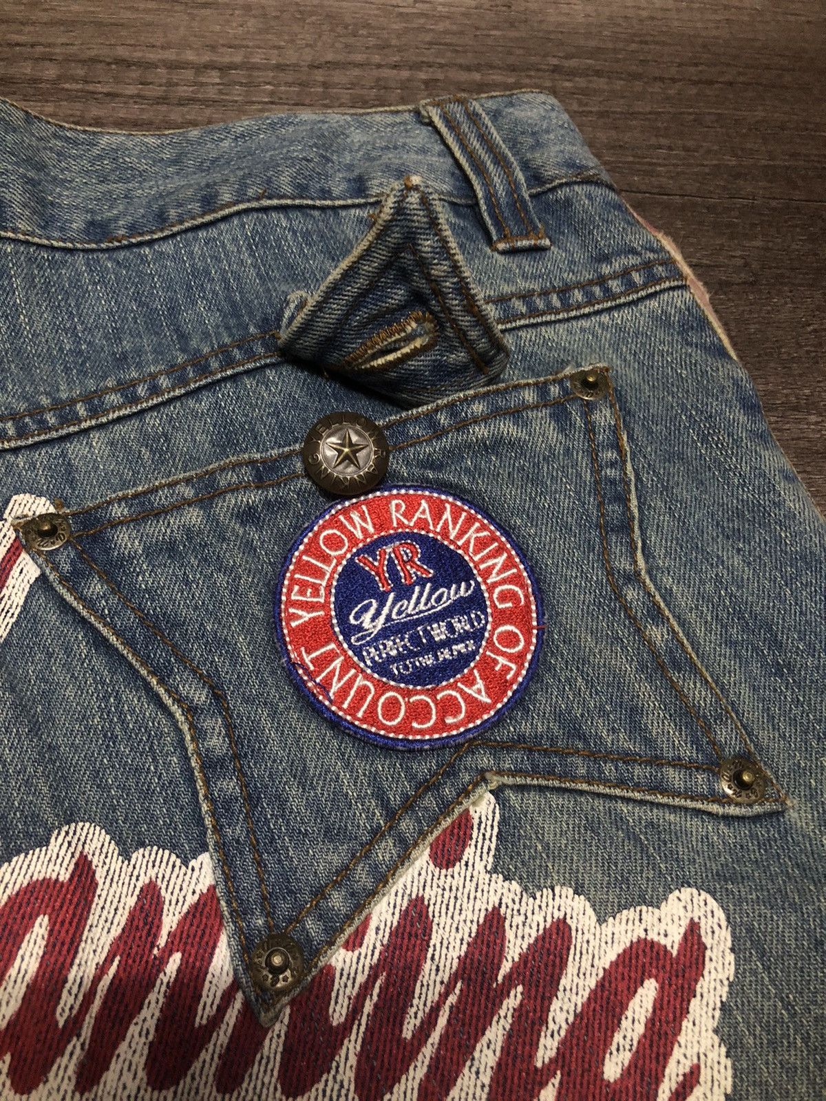 Designer × Hysteric Glamour × Japanese Brand Yellow Ranking Patches Jeans Like Hysteric Glamour Design Size US 31 - 18 Thumbnail