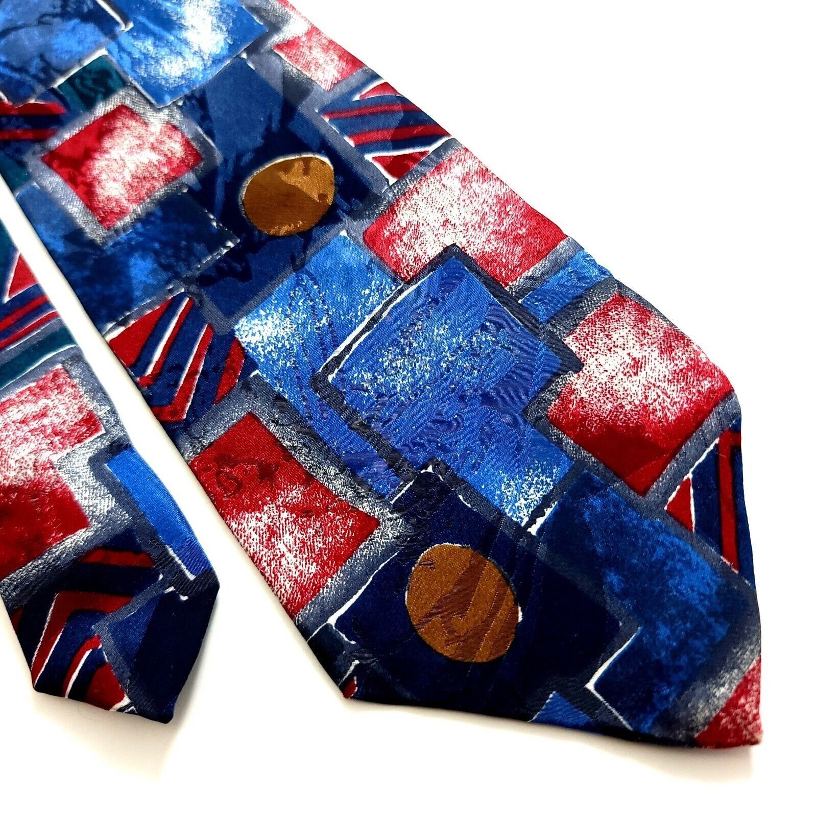 Designer J.T. Beckett Blue Red Abstract Jacquard Print Wide Silk Tie Size ONE SIZE - 1 Thumbnail