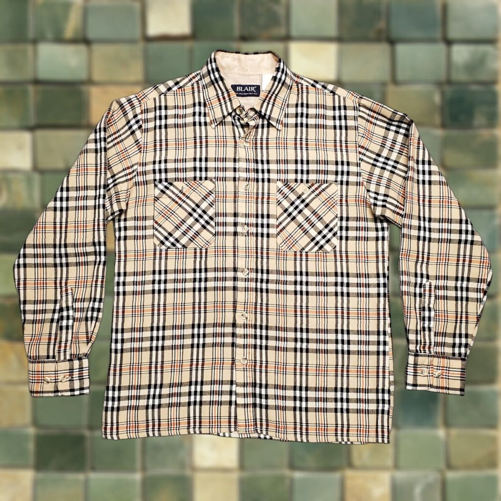 Blair VINTAGE John Blair Shirt Mens M Tan Plaid Flannel Button Long Sleeve Mens Size US M / EU 48-50 / 2 - 1 Thumbnail