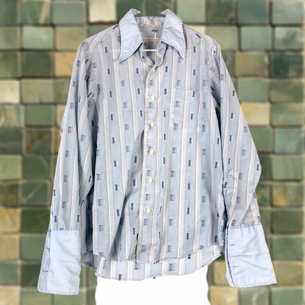 Arrow VINTAGE Silcron Blue Arrow Collar Unique Textured Disco Shirt M Blue 1960s Mens Size US M / EU 48-50 / 2 - 1 Thumbnail