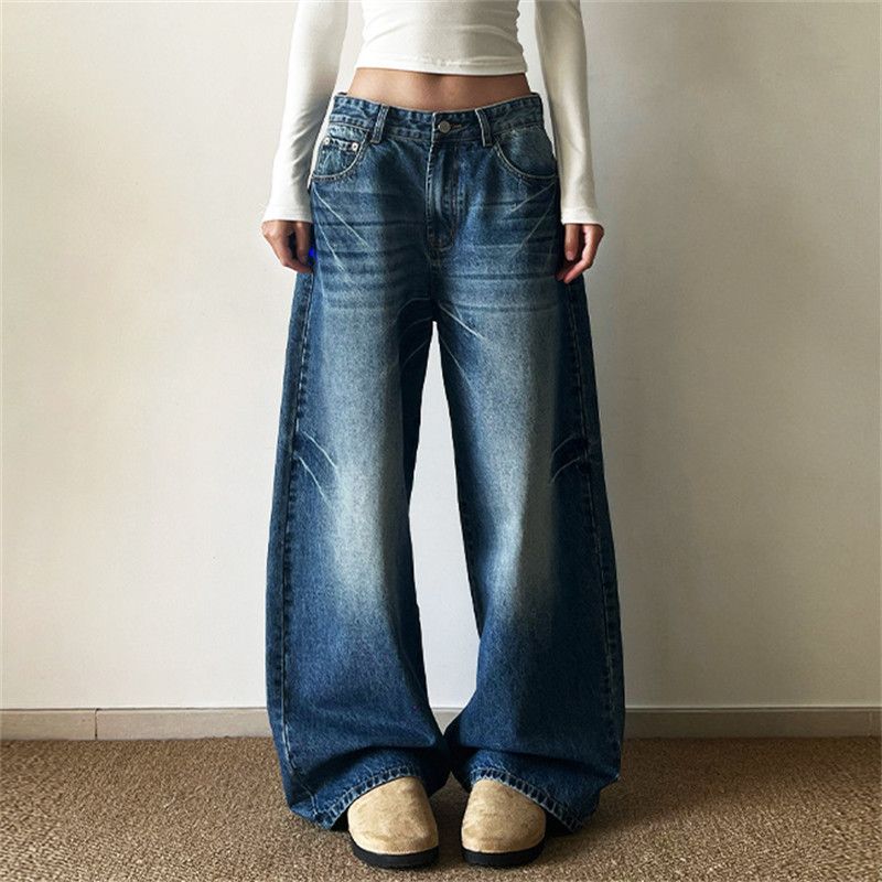 Japanese Brand American street washed distressed wide-leg jeans for men Size US 32 / EU 48 - 1 Thumbnail