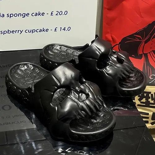 image of Skulls Black Color Skull Slippers Us Size 5 To 11, Men's