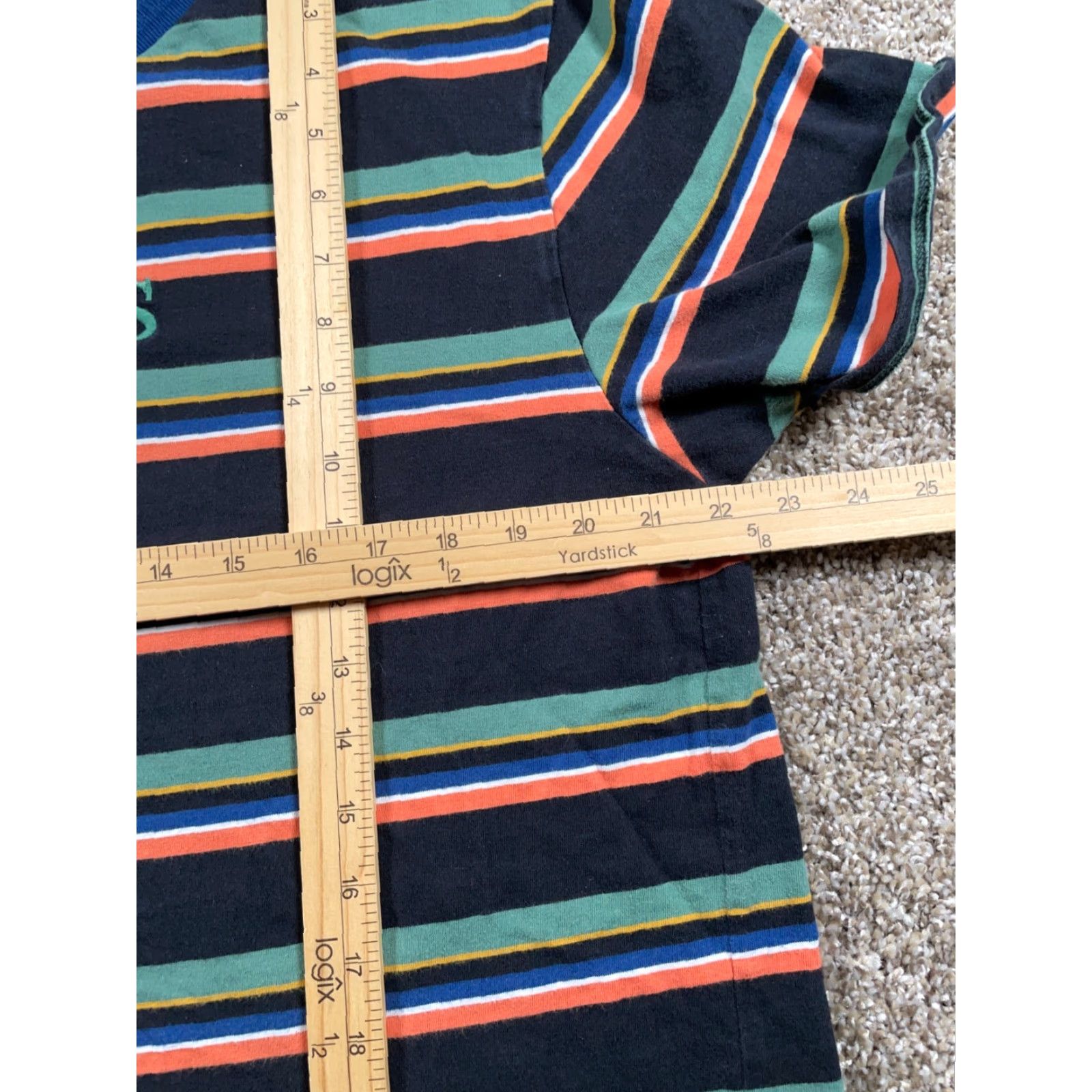 Guess GUESS Striped Embroidered T-Shirt Adult Large Black Orange Green 90s Retro Mens Size US L / EU 52-54 / 3 - 6 Thumbnail
