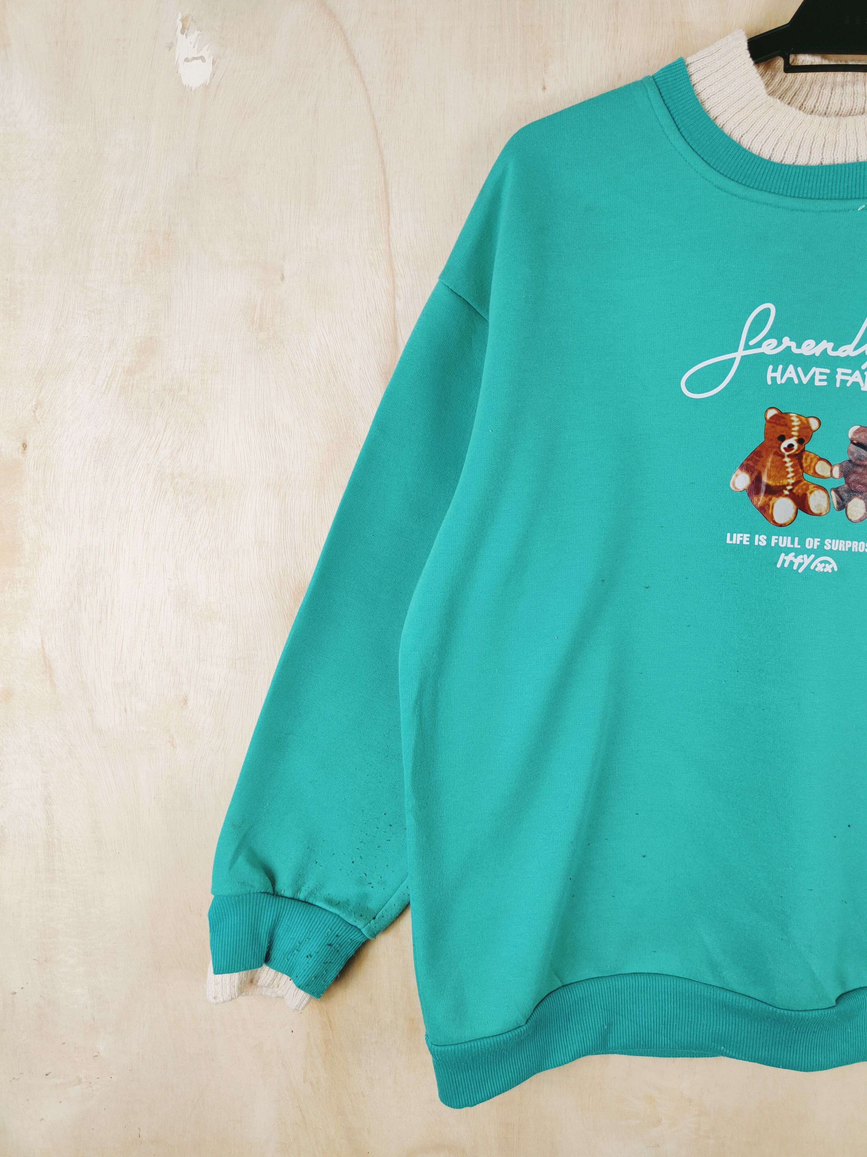 Japanese Brand × Vintage Japanese Brand Turquoise teddy bear Sweatshirts #S2631 Size L / US 10 / IT 46 - 4 Thumbnail