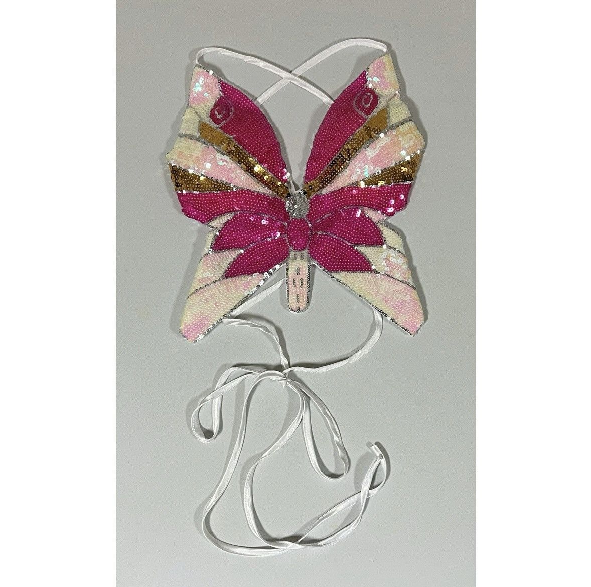Japanese Brand White Pink Sequin Butterfly Crop Top Shirt Blouse Size S 💖✨ Size S / US 4 / IT 40 - 2 Thumbnail