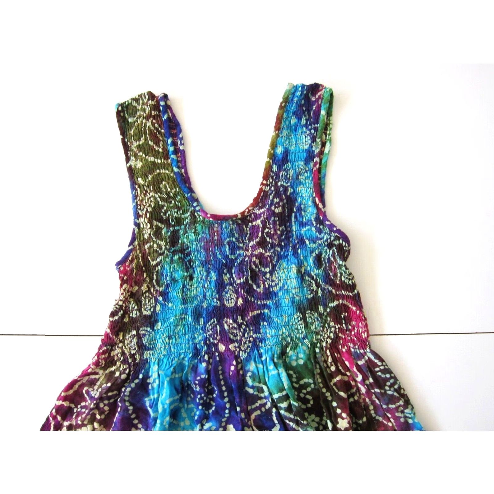 Vintage VINTAGE Noelle Dress Tank Sun Dress Sleeveless 100% Rayon Floral Tie Dye Green Blue Purple Small Womens Size S / US 4 / IT 40 - 3 Thumbnail