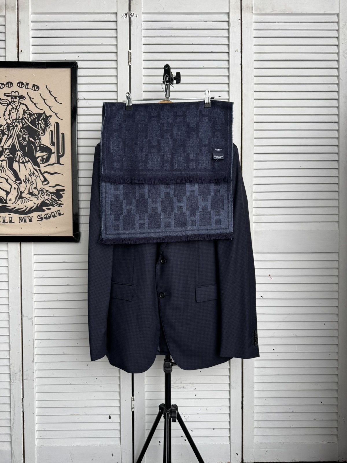 Hackett Hackett London Wool Long Scarf Navy Logo Pattern Size ONE SIZE - 4 Thumbnail