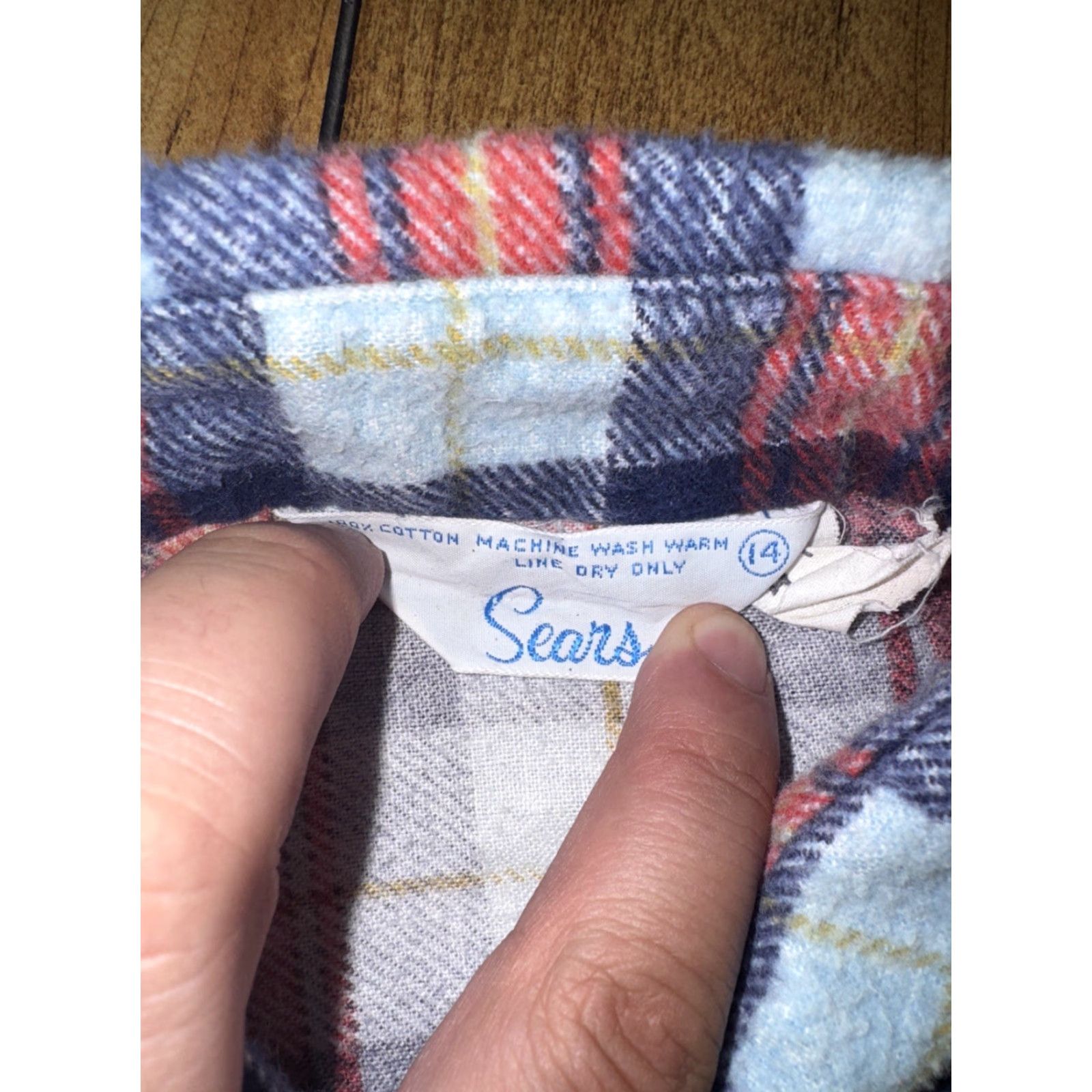 Sears VINTAGE Sears Shirt Womens 14 Plaid Flannel Made in USA Blue Red 1970s Western Size XL / US 12-14 / IT 48-50 - 3 Thumbnail