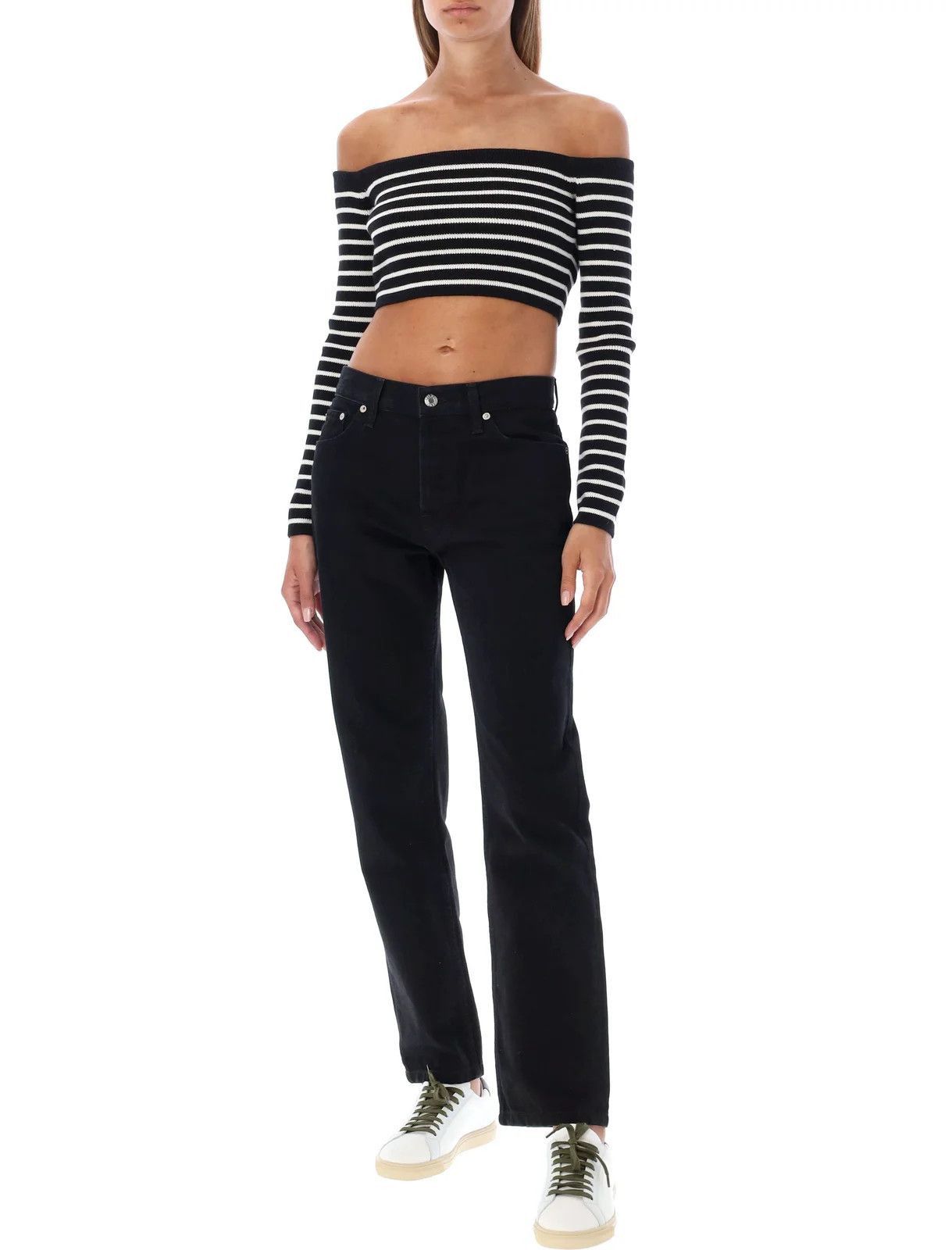 Saint Laurent Paris o1tp1o0125 Cropped Top In Stripe Wool in Black/White Size XS / US 0-2 / IT 36-38 - 5 Thumbnail
