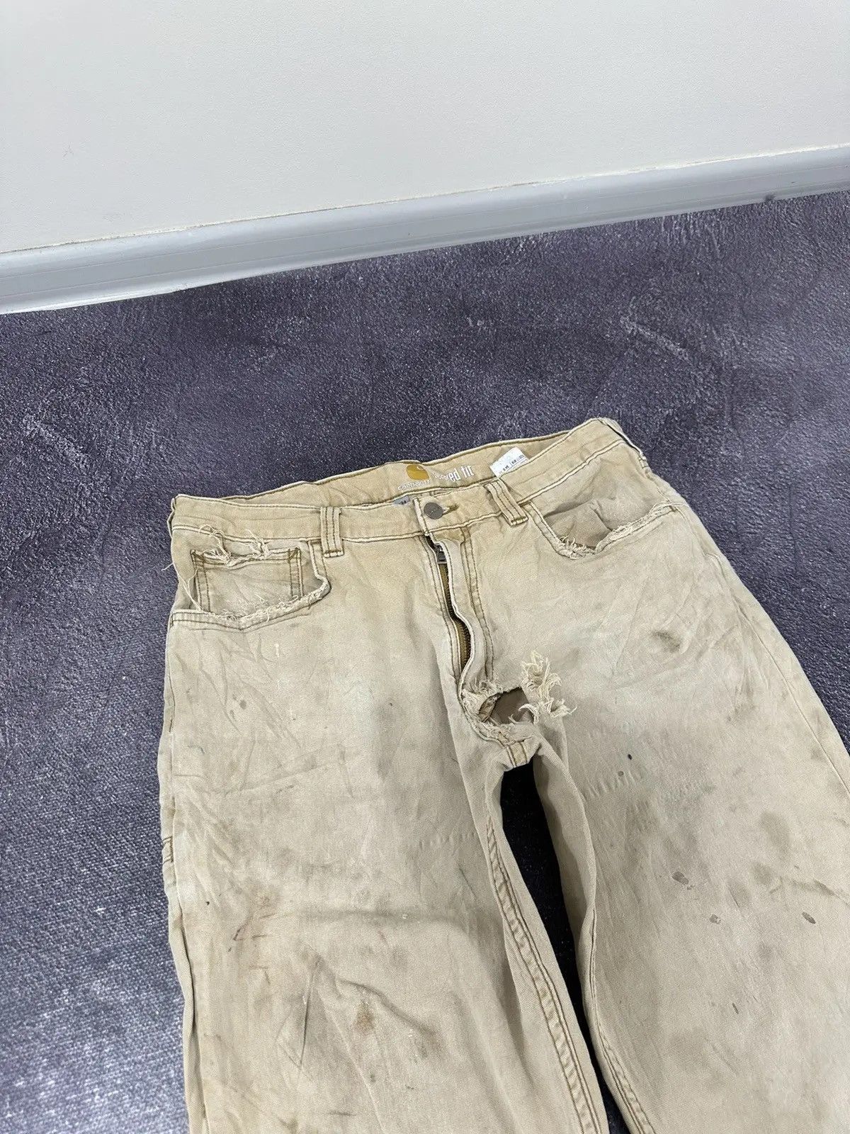 Carhartt × Vintage Vintage Carhartt Work Hype Cream American Baggy Pants Size US 34 / EU 50 - 10 Thumbnail
