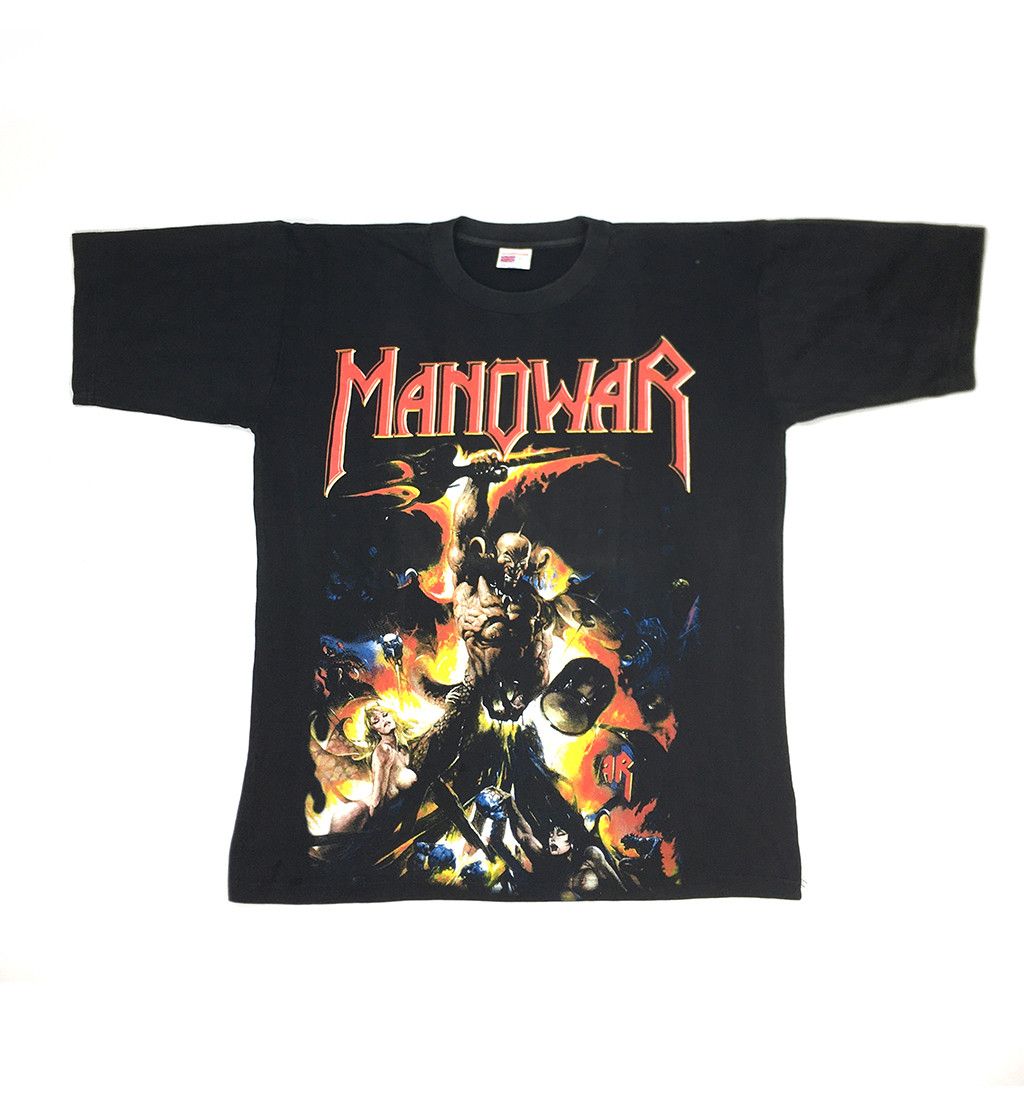 Manowar Vintage Graphic Rock Band Tee Metal 90s Size M