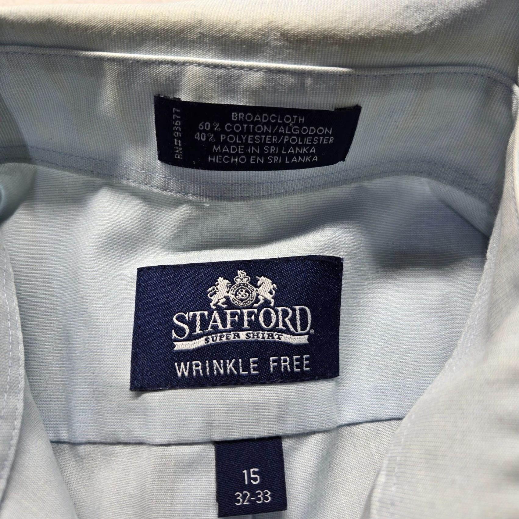 Stafford Stafford Shirt Dress Shirt 15 Blue Button Up Long Sleeve Collared Cotton Blend Men’s 15 Adult Regular Men’s 15 Size 40R - 3 Thumbnail