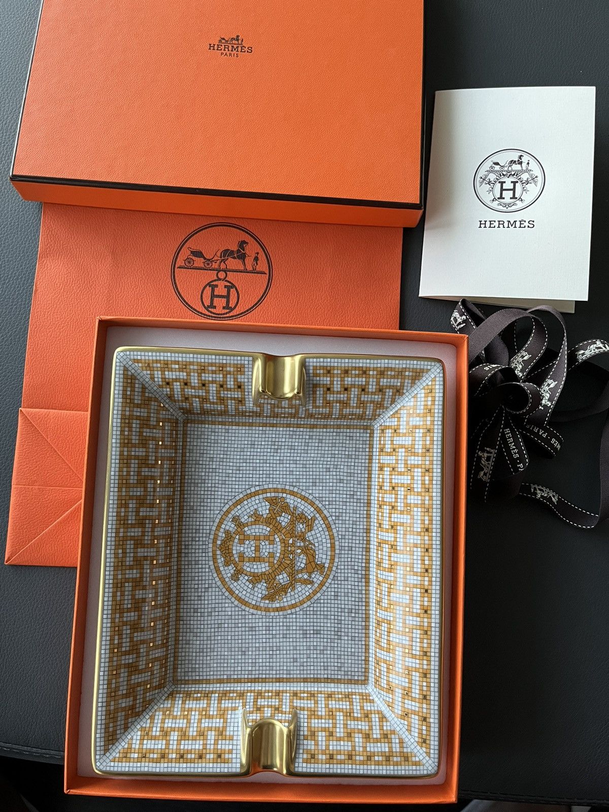 image of Hermes H Logo Mosaique Au 24 Gold Ashtray, Men's