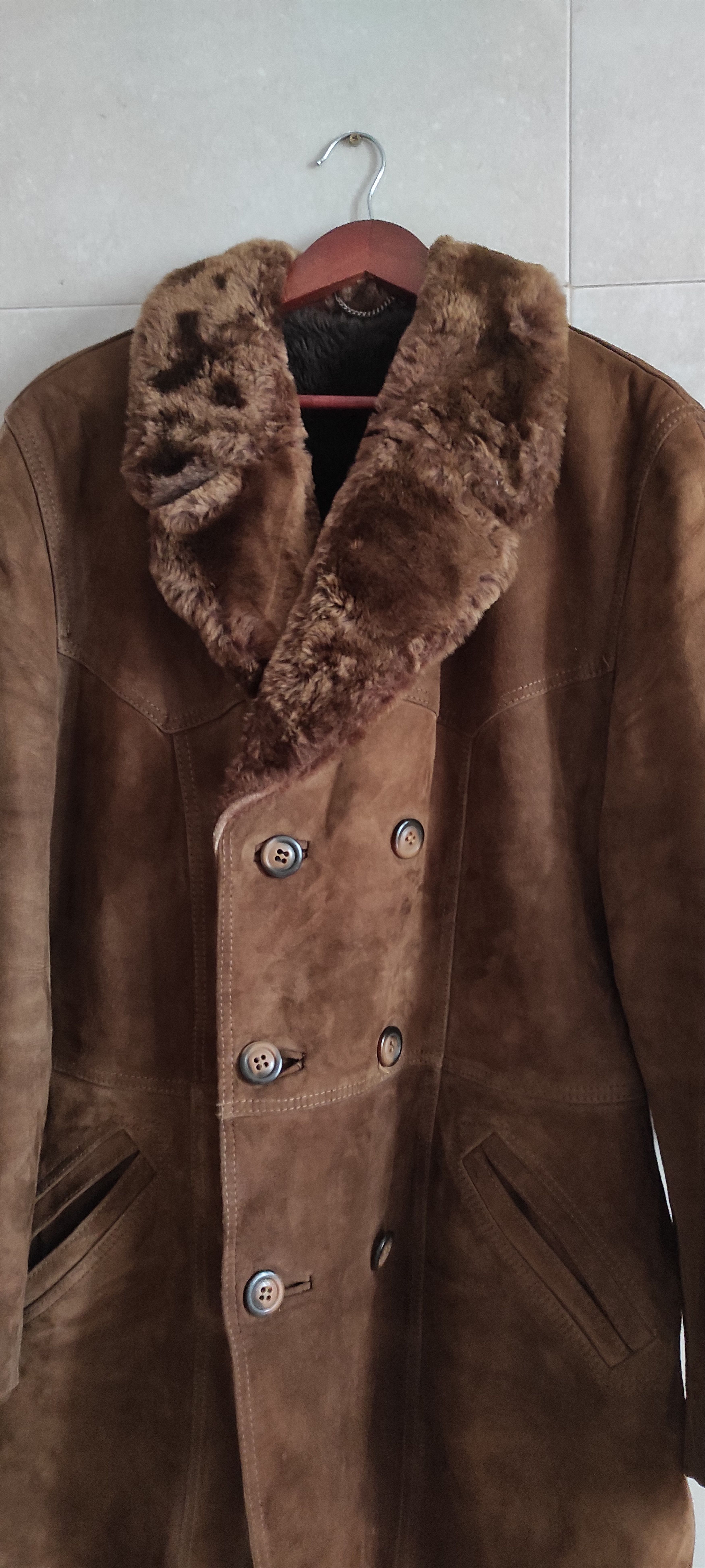 Genuine Suede Sheepskin Brown Leather Shearling Coat